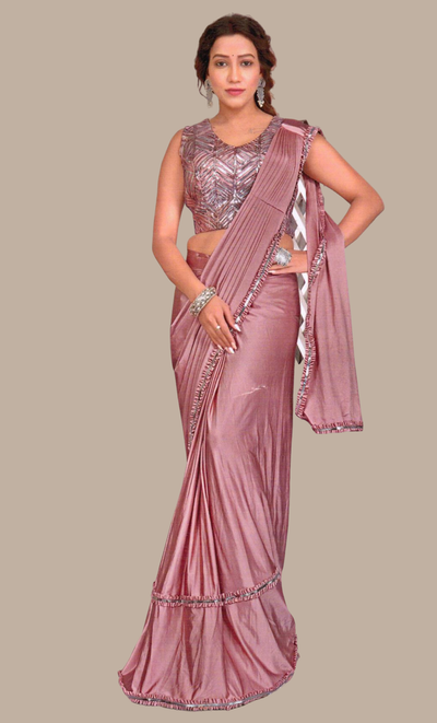Deep Mink Ready Sari With Ready Made Blouse