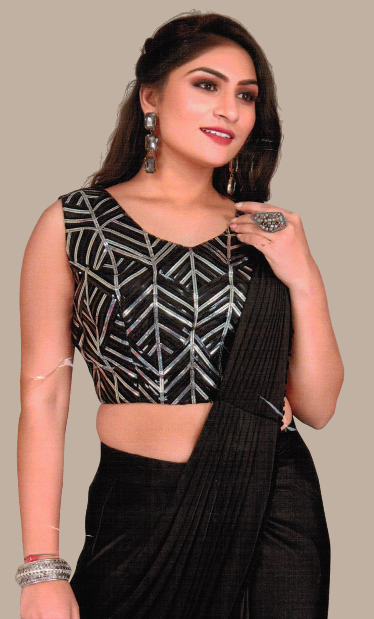 Black Ready Sari With Ready Made Blouse