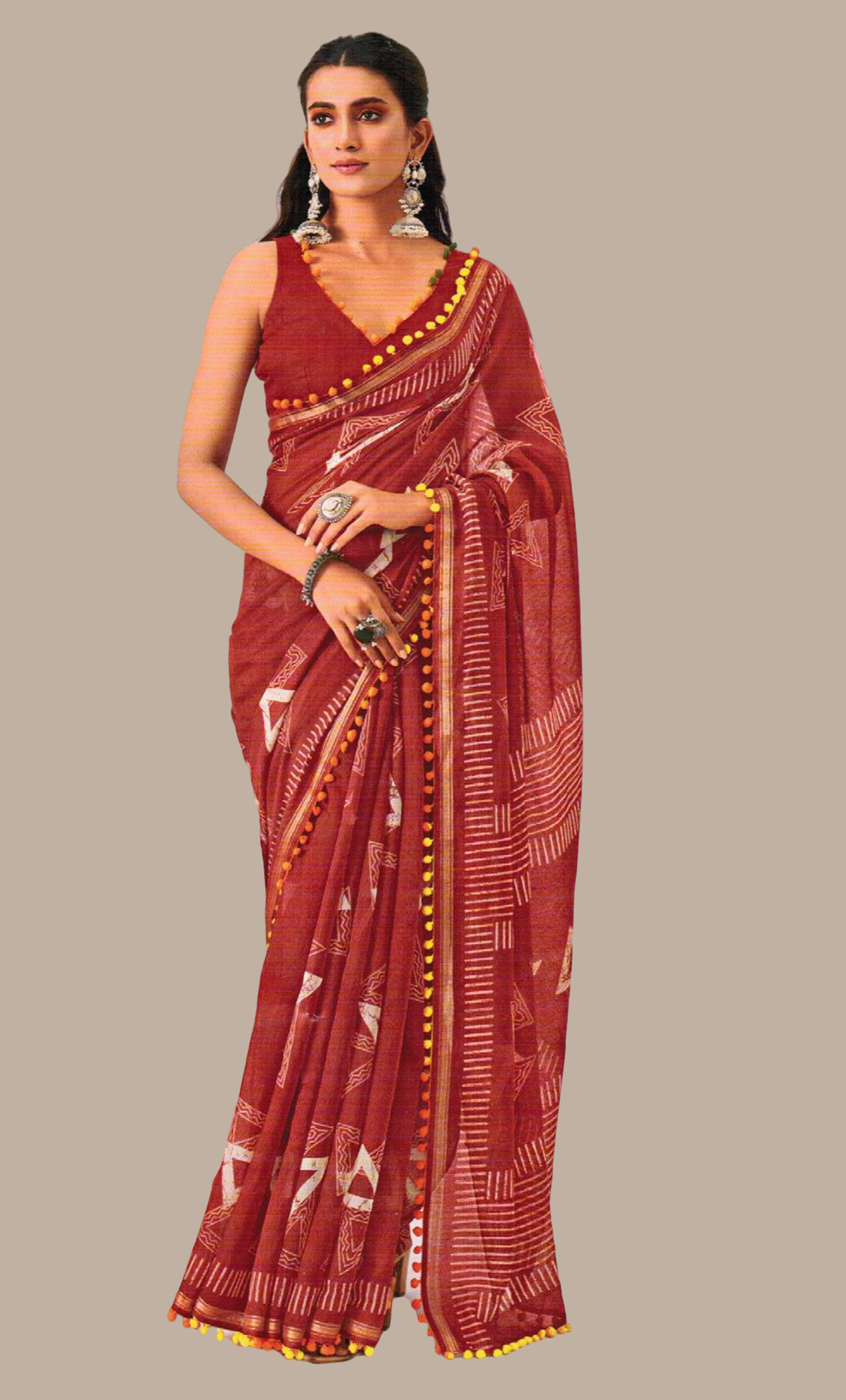 Rust Printed Sari