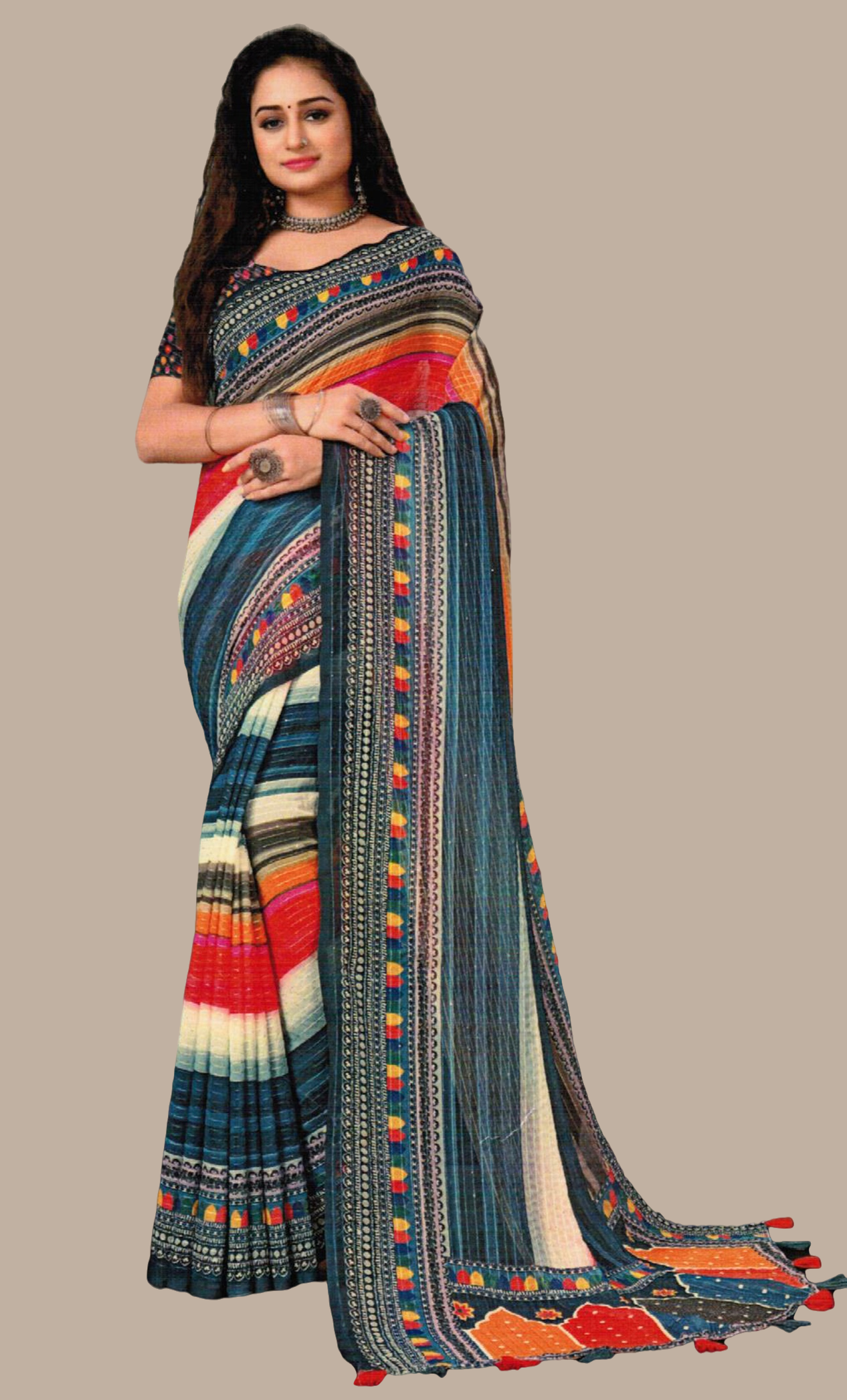 Midnight Blue Printed Sari