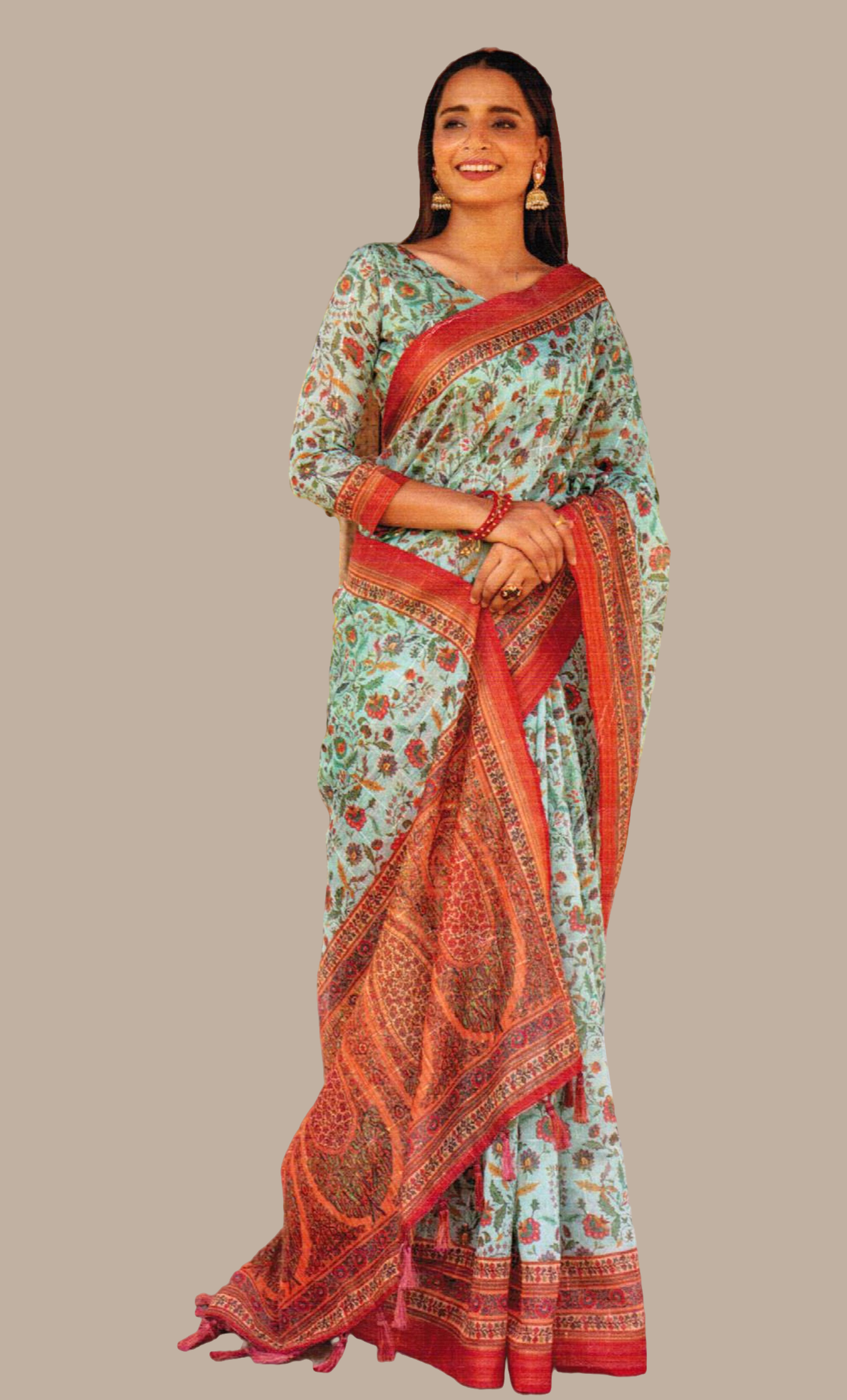 Aqua Printed Sari