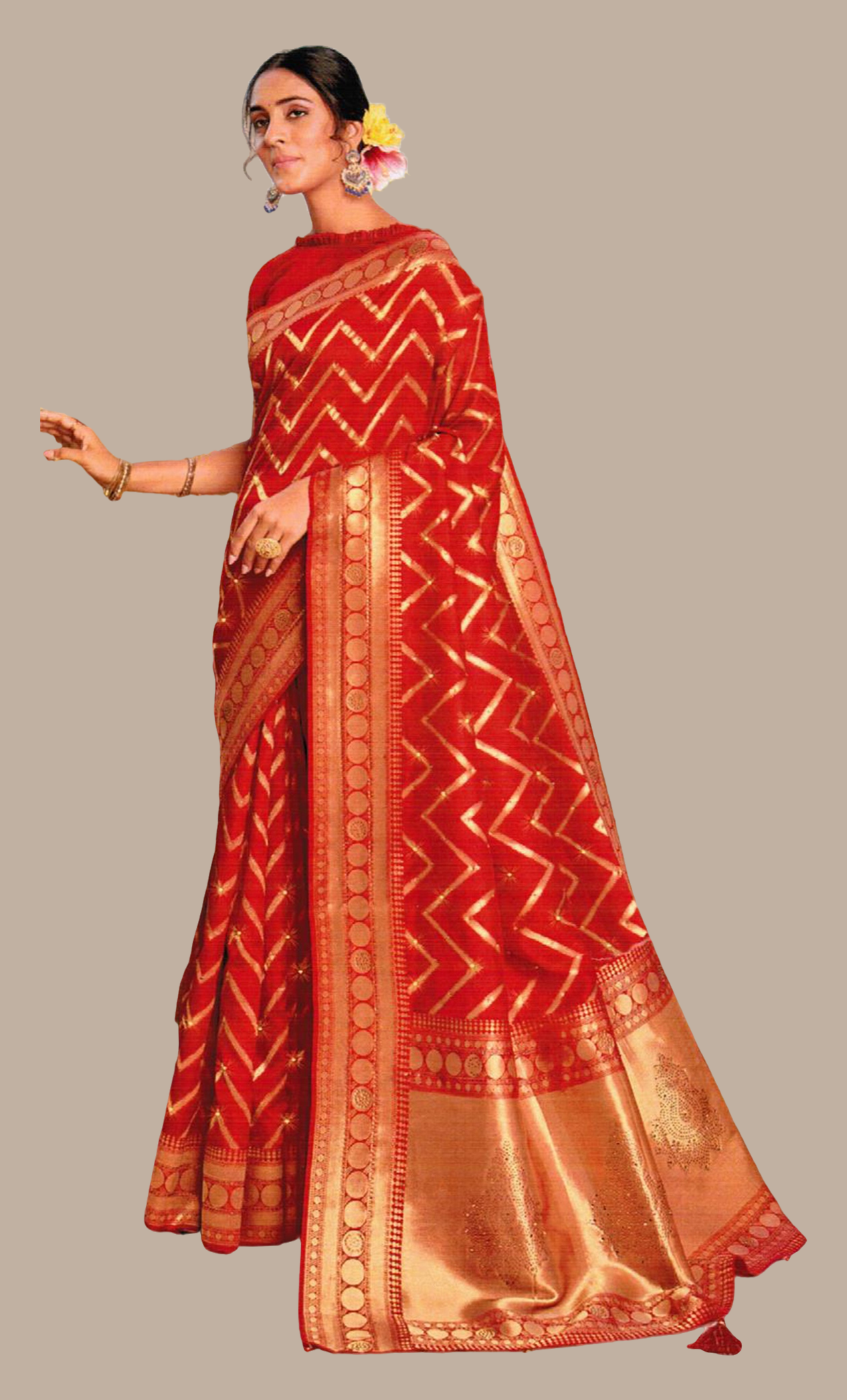 Deep Red Woven Art Silk Sari
