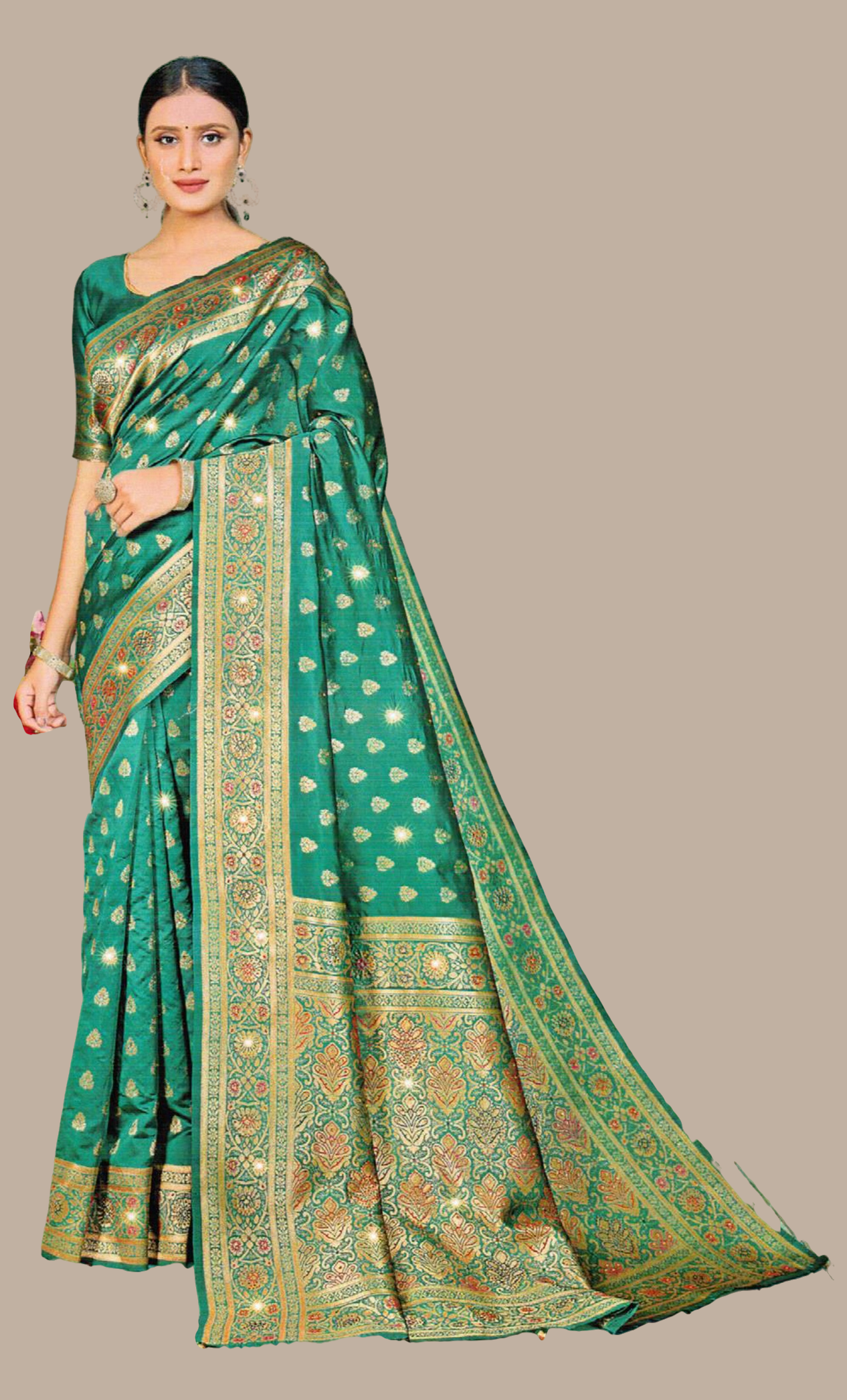 Turquoise Woven Art Silk Sari