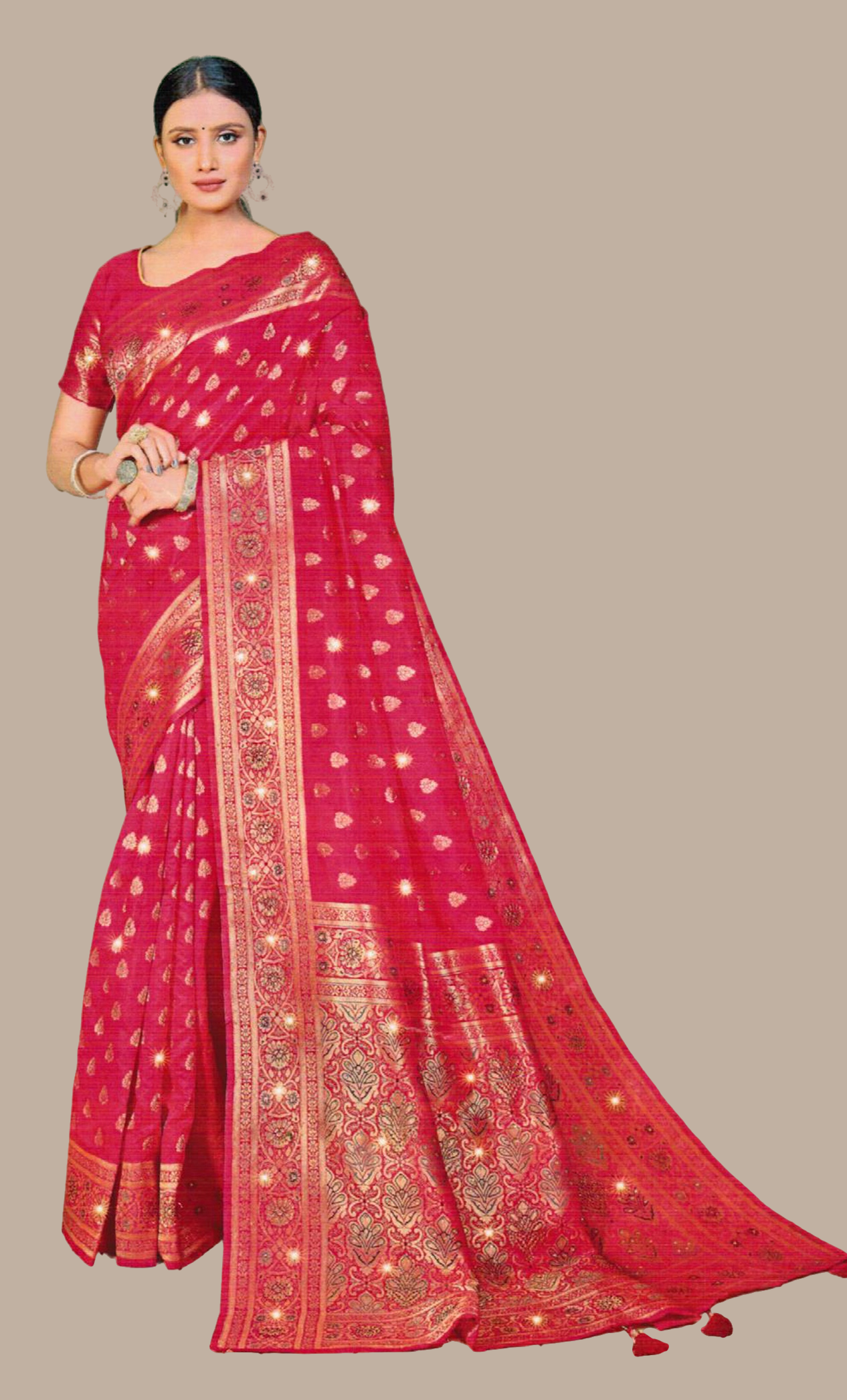 Rose Red Woven Art Silk Sari