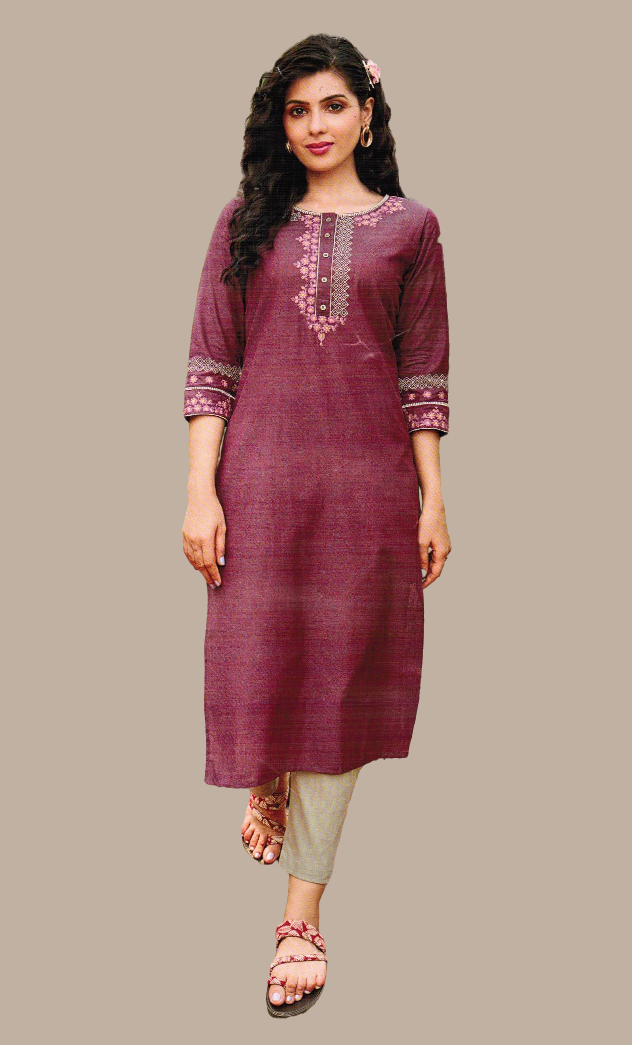 Metallic Grape Embroidered Kurti Top