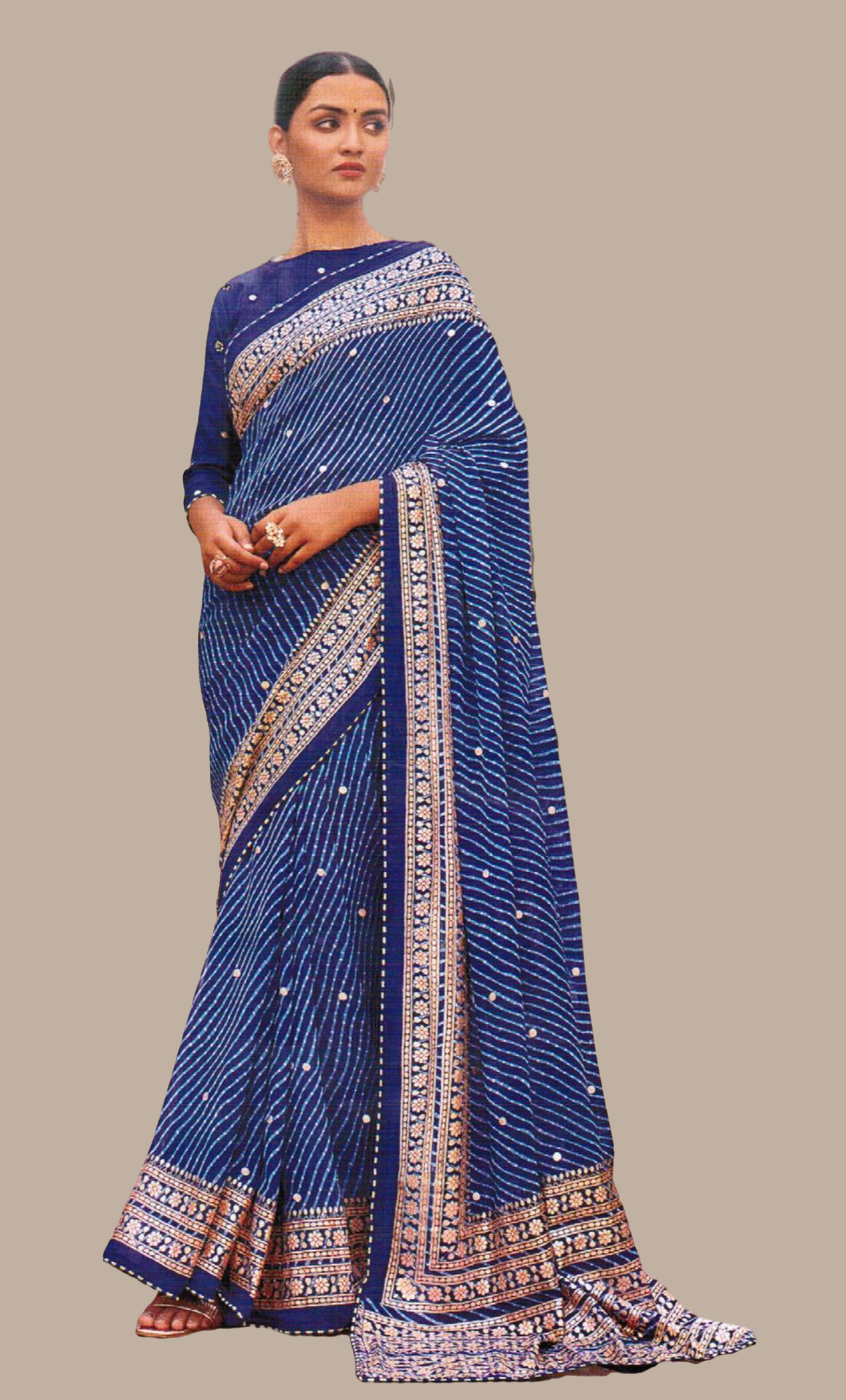 Royal Blue Printed Sari