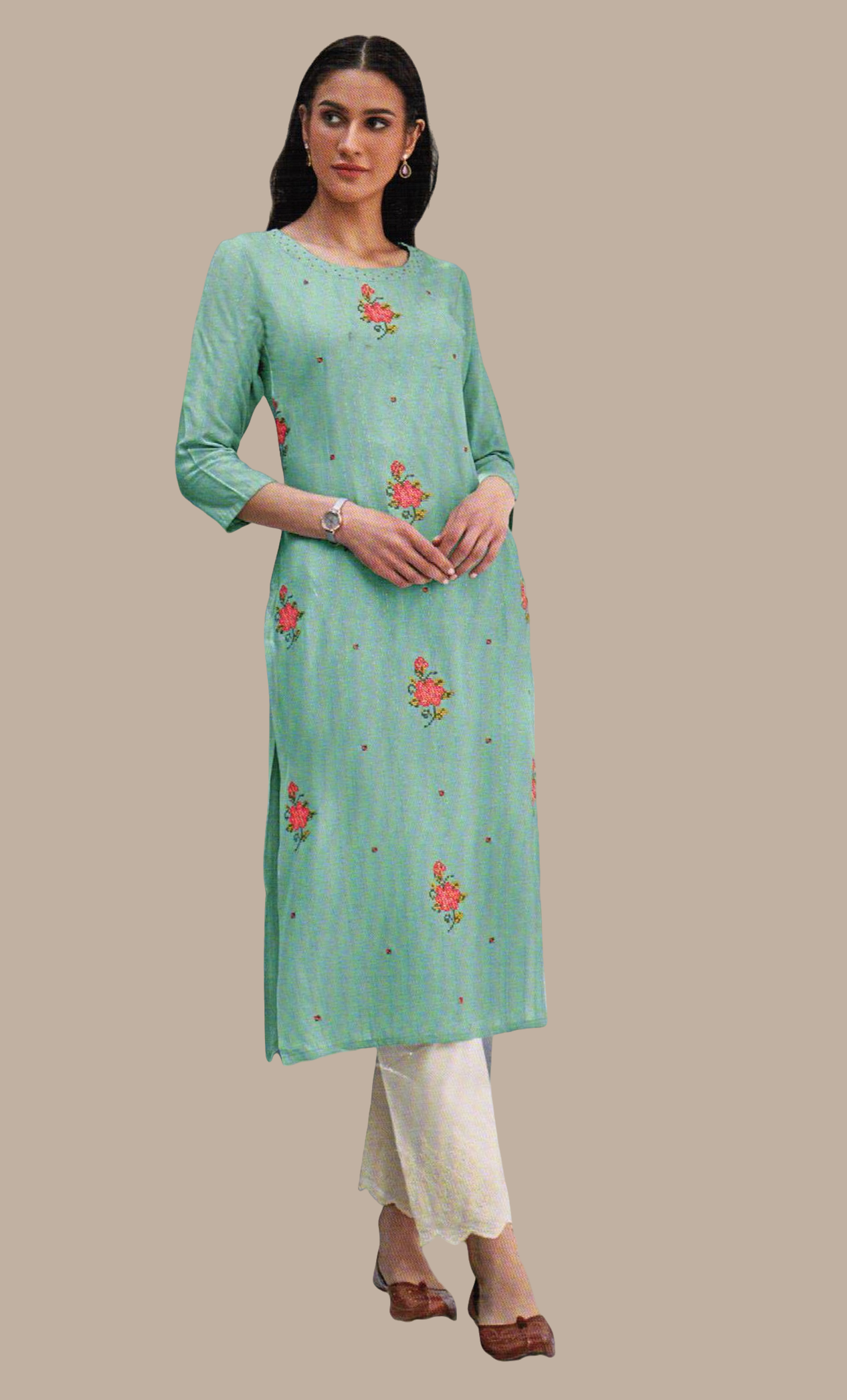 Pale Aqua Embroidered Kurti Top