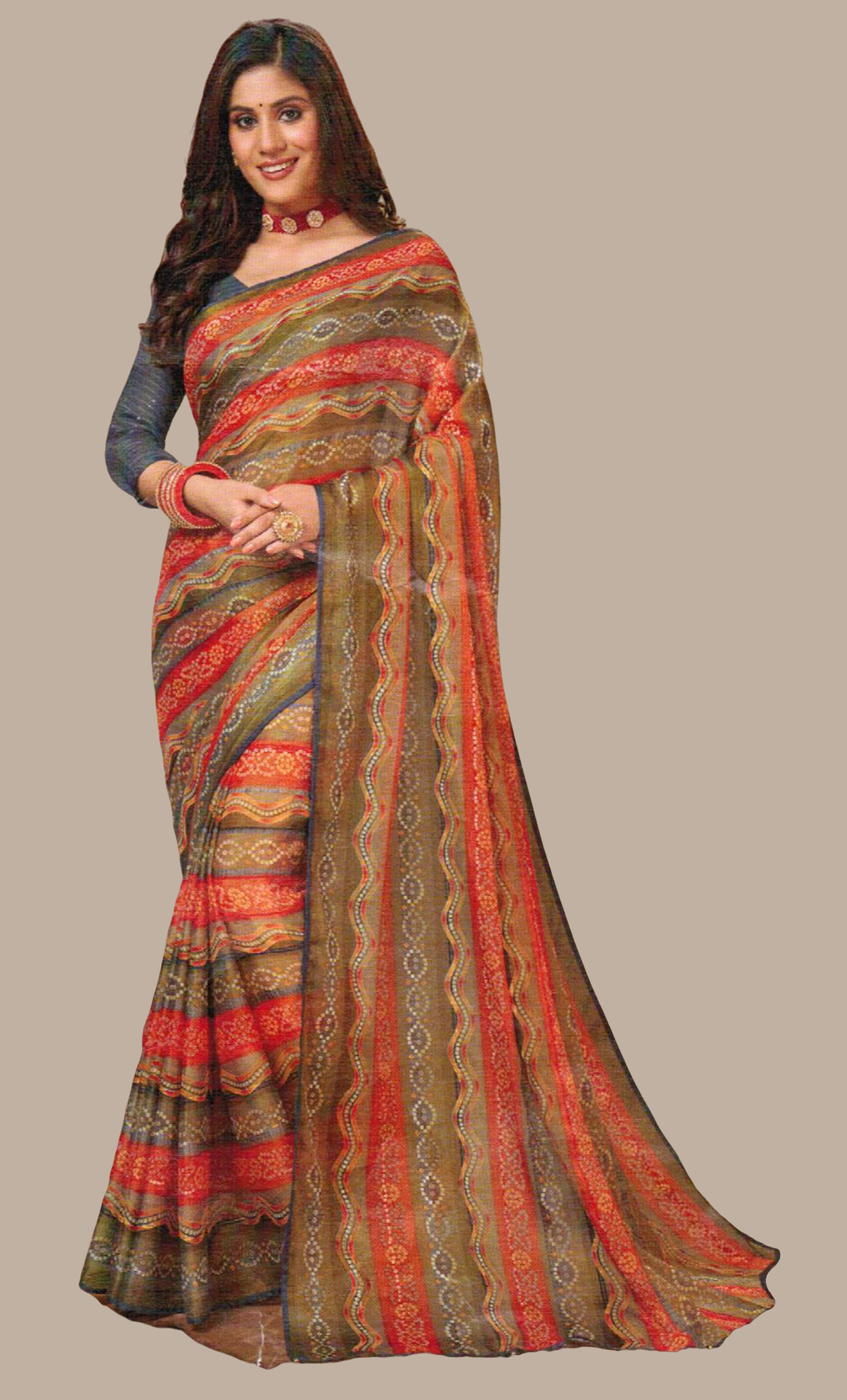 Almond Printed Sari