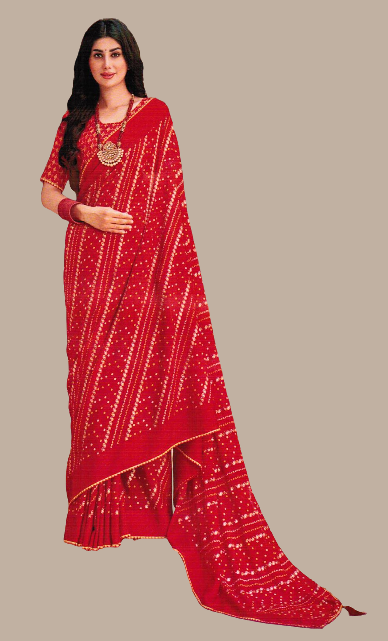 Deep Red Printed Sari