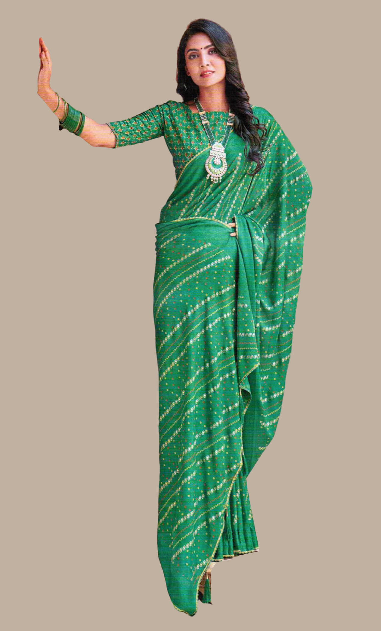 Green Printed Sari