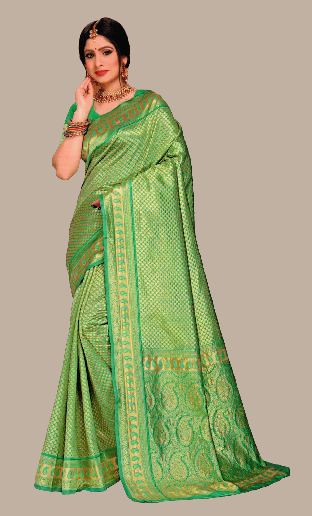 Green Woven Art Silk Sari