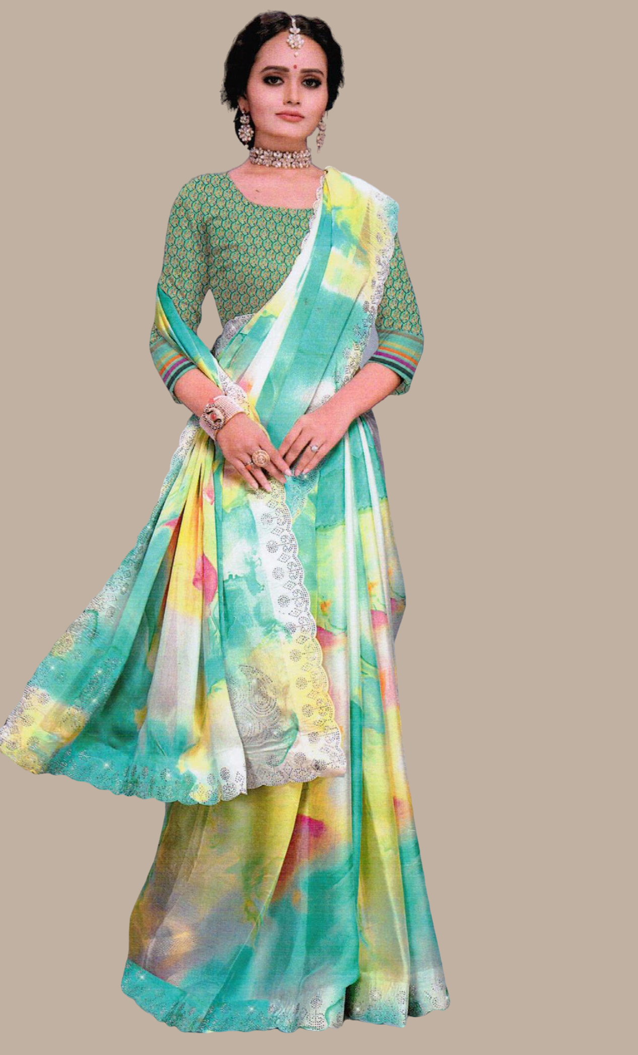 Soft Lime Shaded Sari