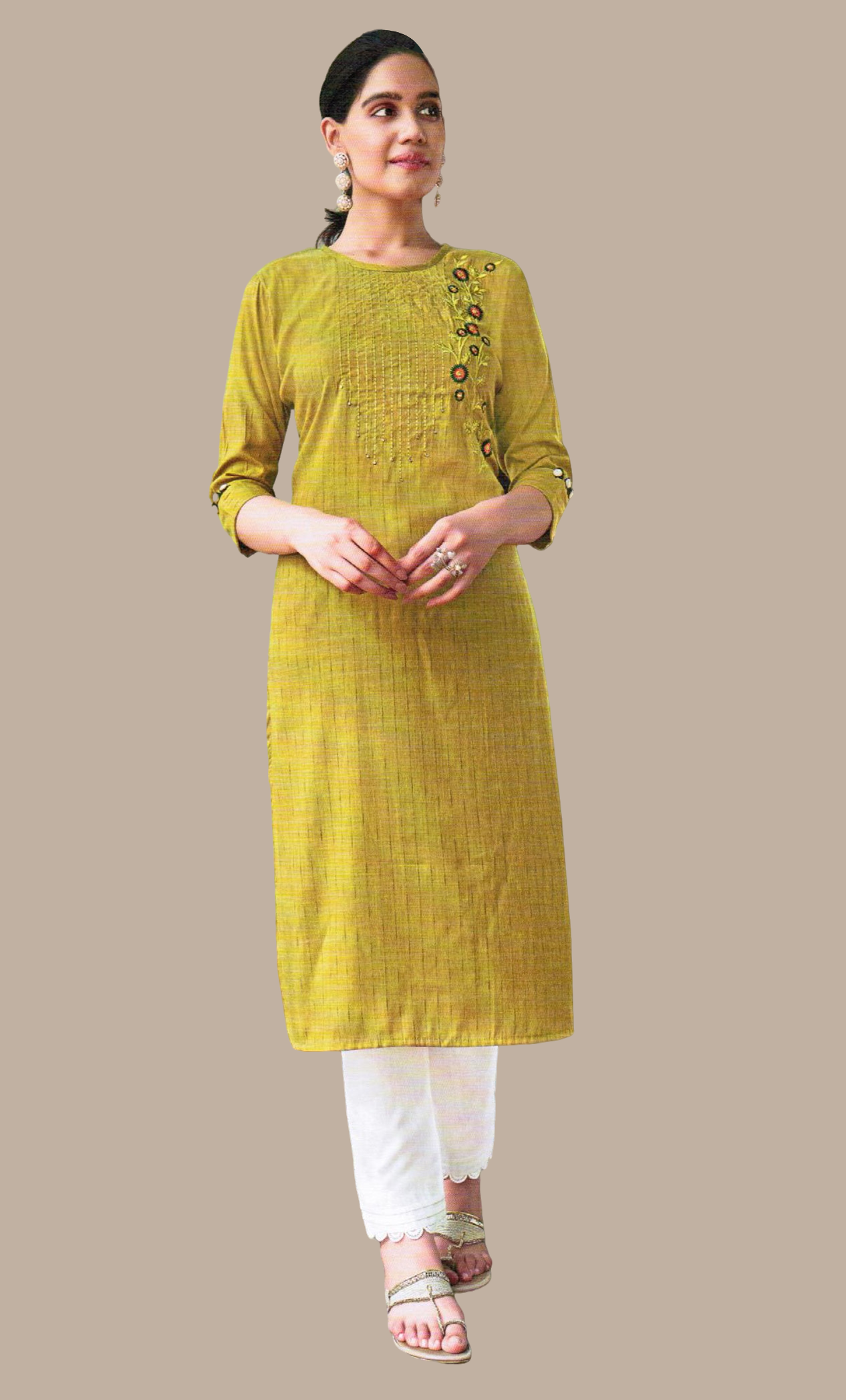 Olive Embroidered Kurti Top
