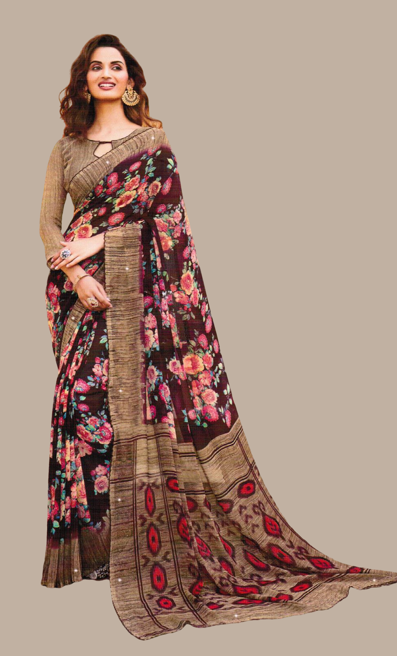 Deep Plum Printed Sari