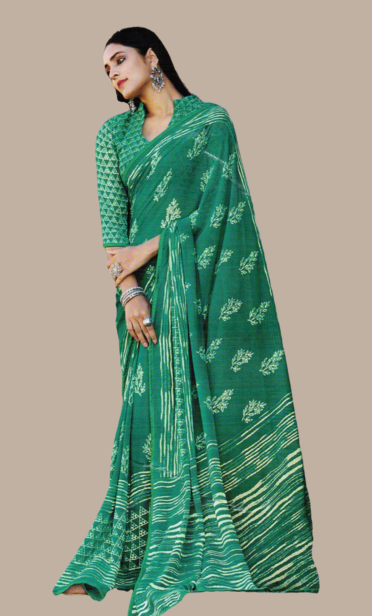 Deep Aqua Printed Sari