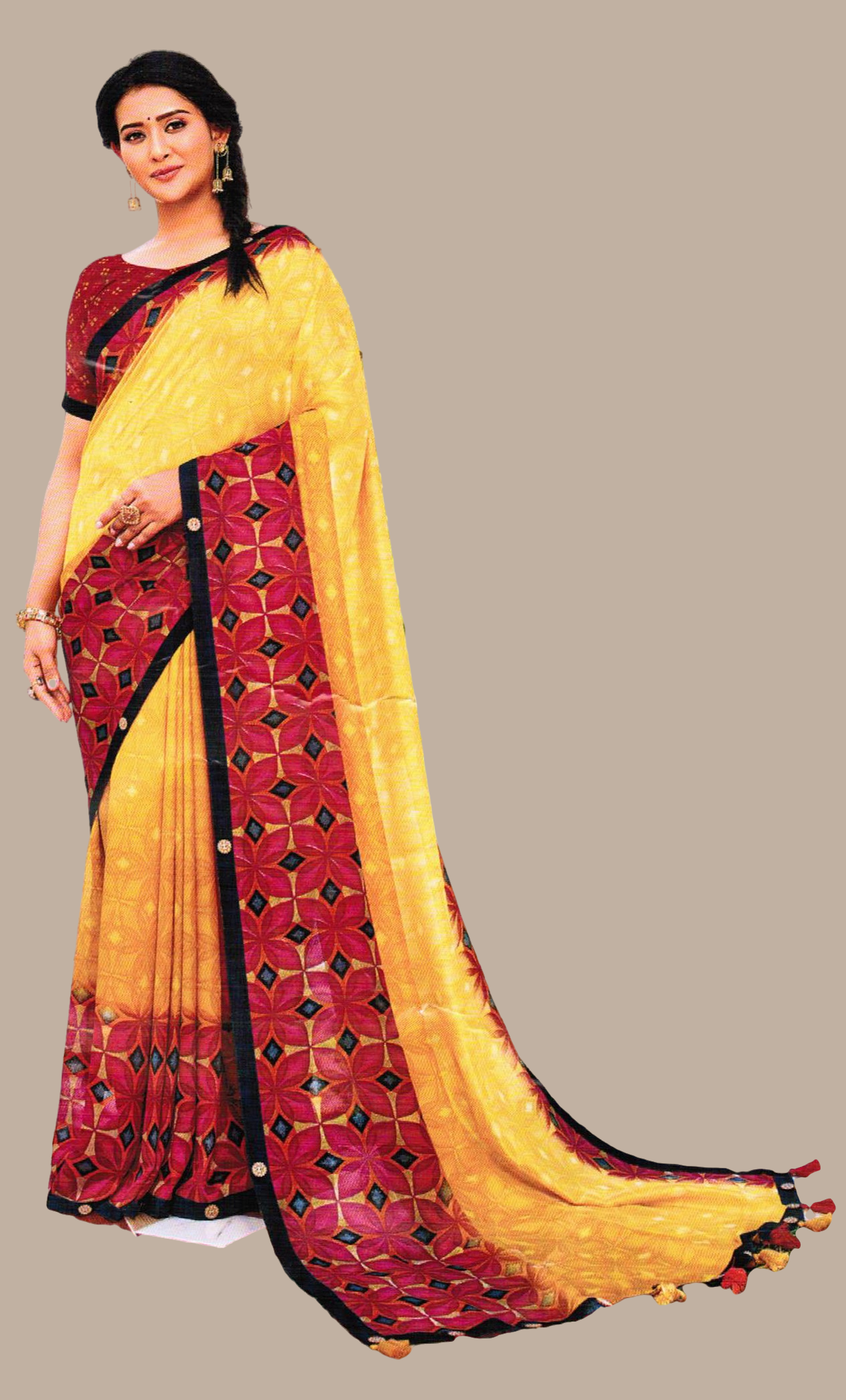 Mustard Printed Sari