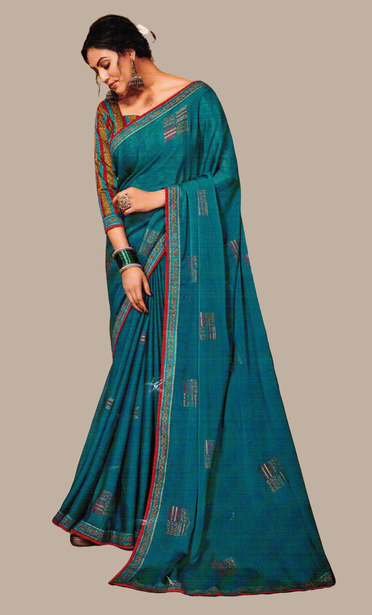 Deep Teal Embroidered Sari