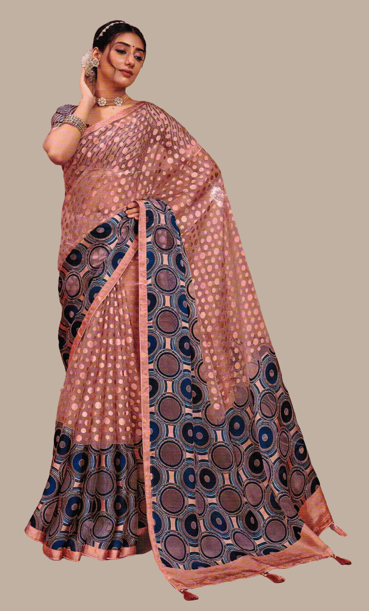 Dusty Mink Printed Sari
