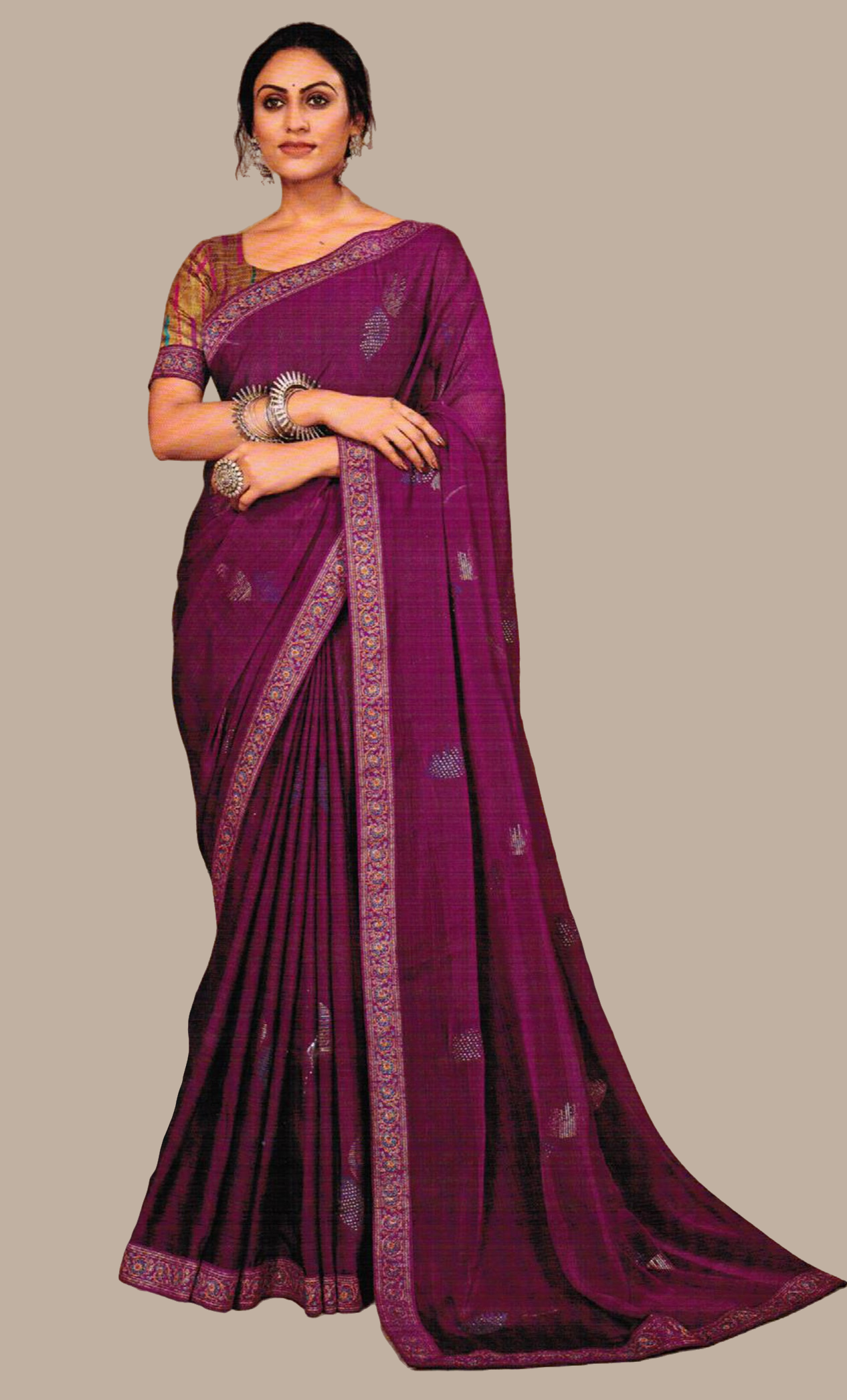 Deep Plum Embroidered Sari