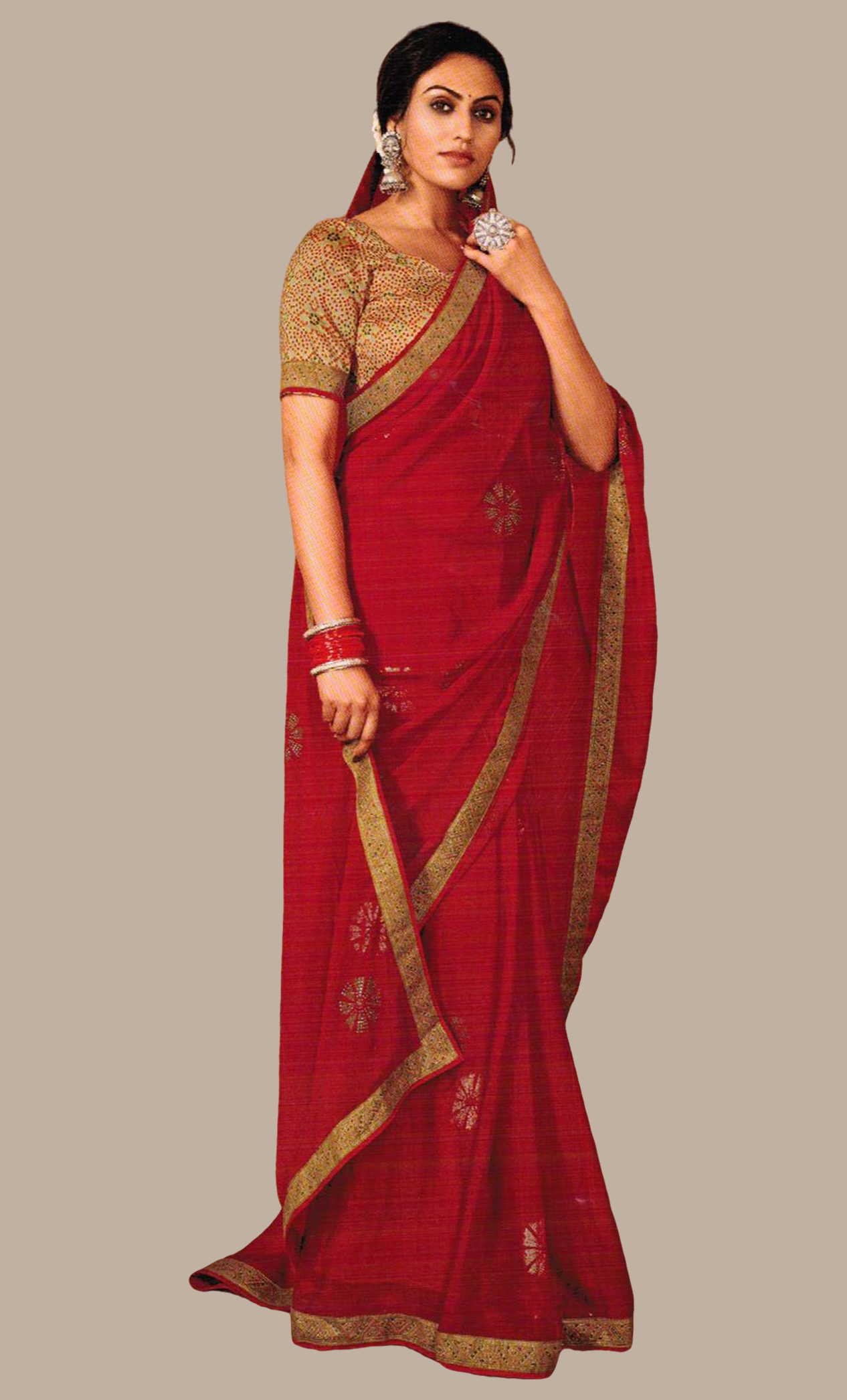 Deep Red Embroidered Sari