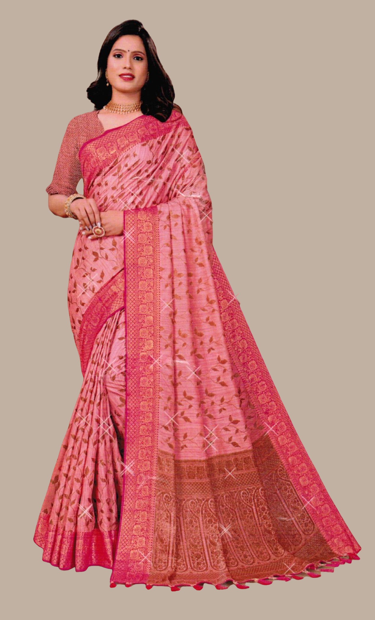Salmon Pink Embroidered Sari