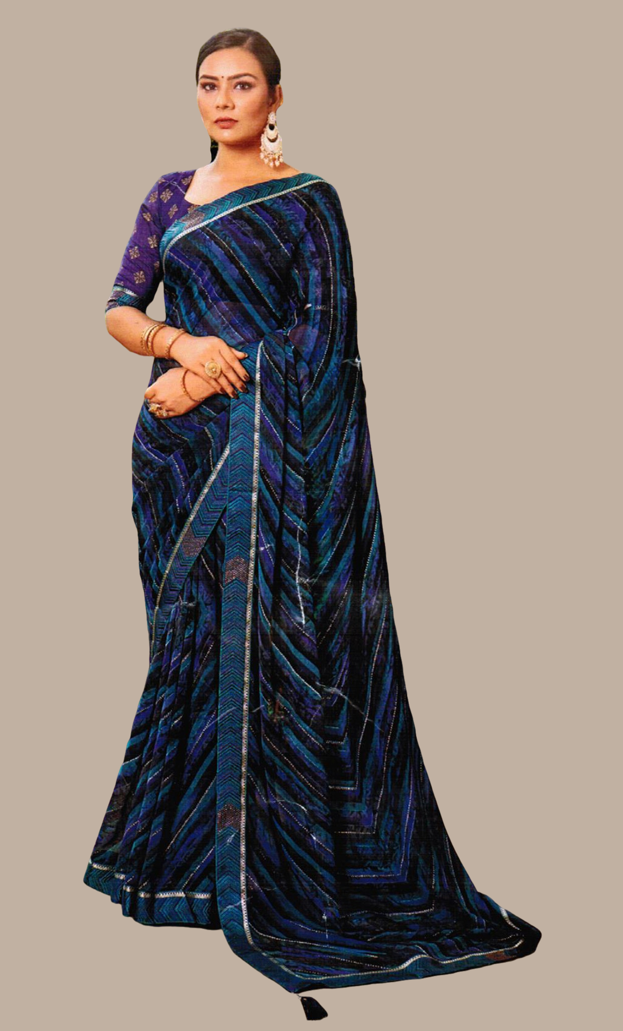Deep Blue Embroidered Sari