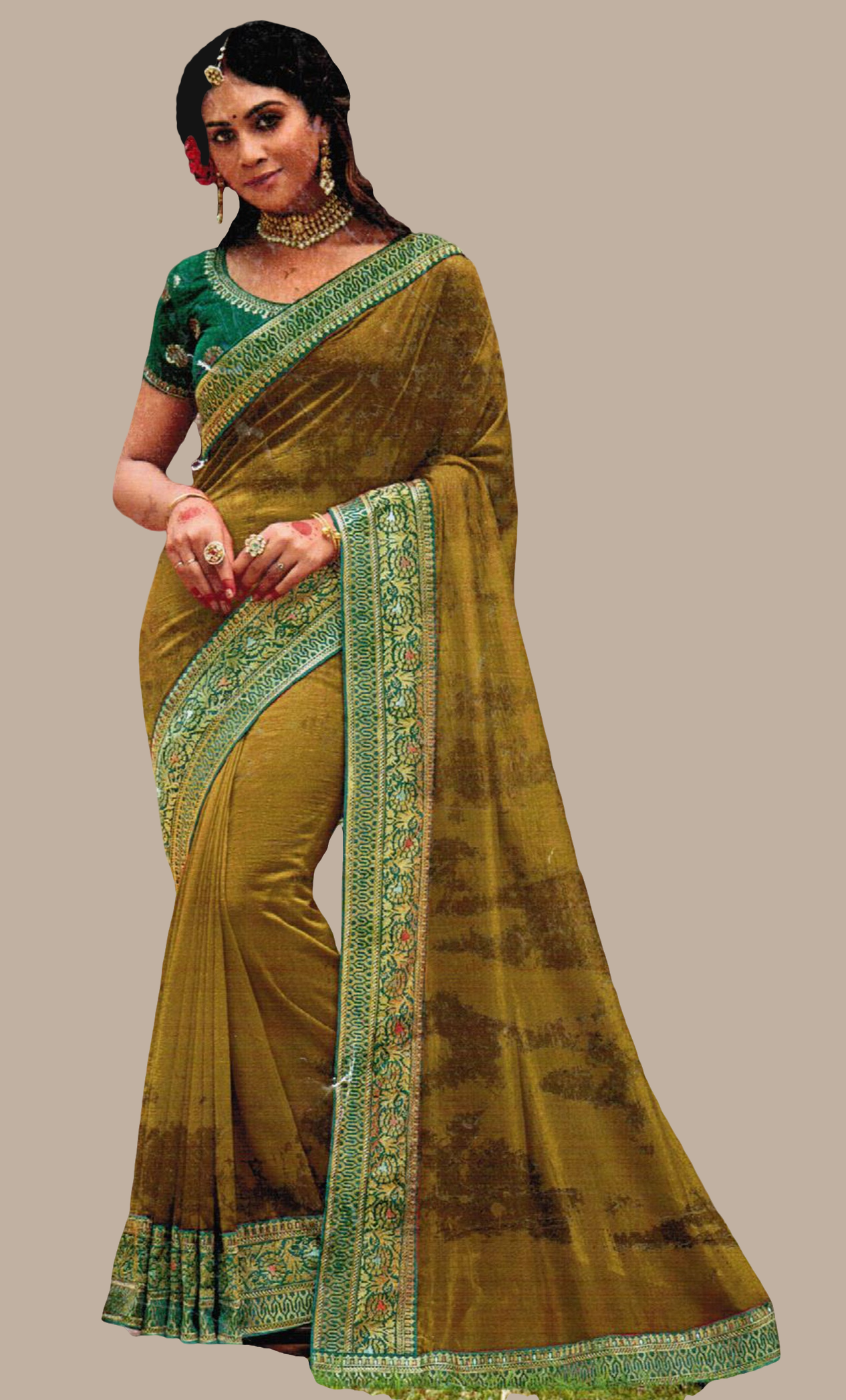 Deep Olive Embroidered Sari