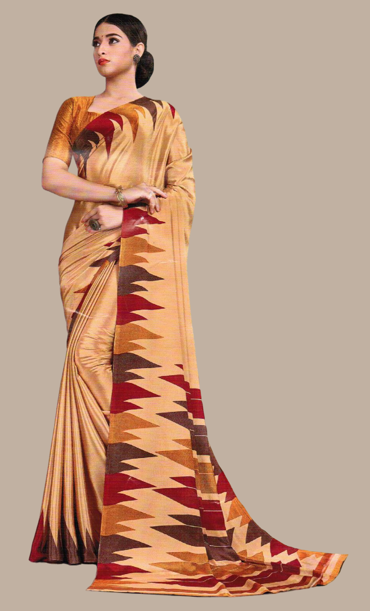 Deep Beige Printed Sari