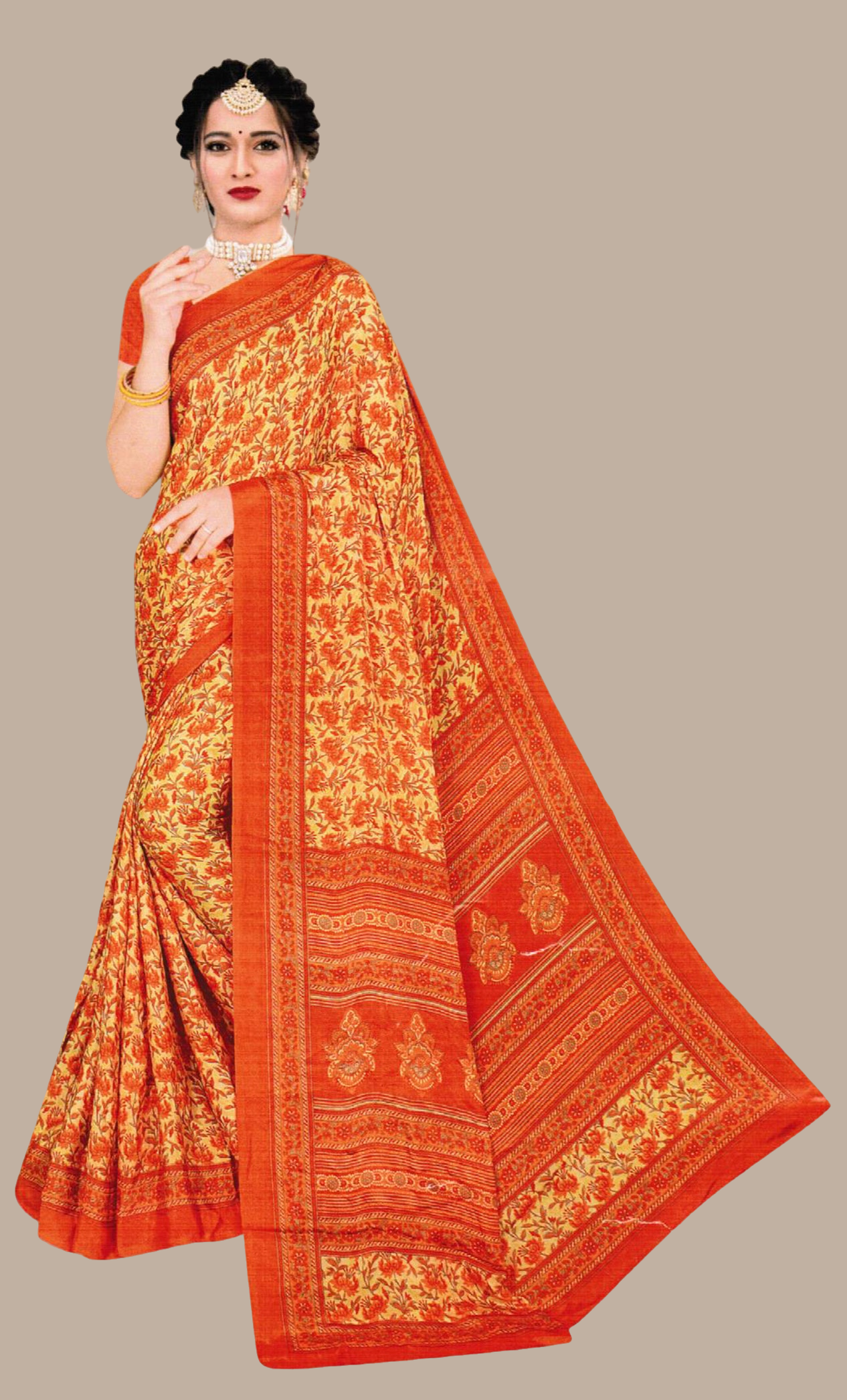 Orange Printed Sari