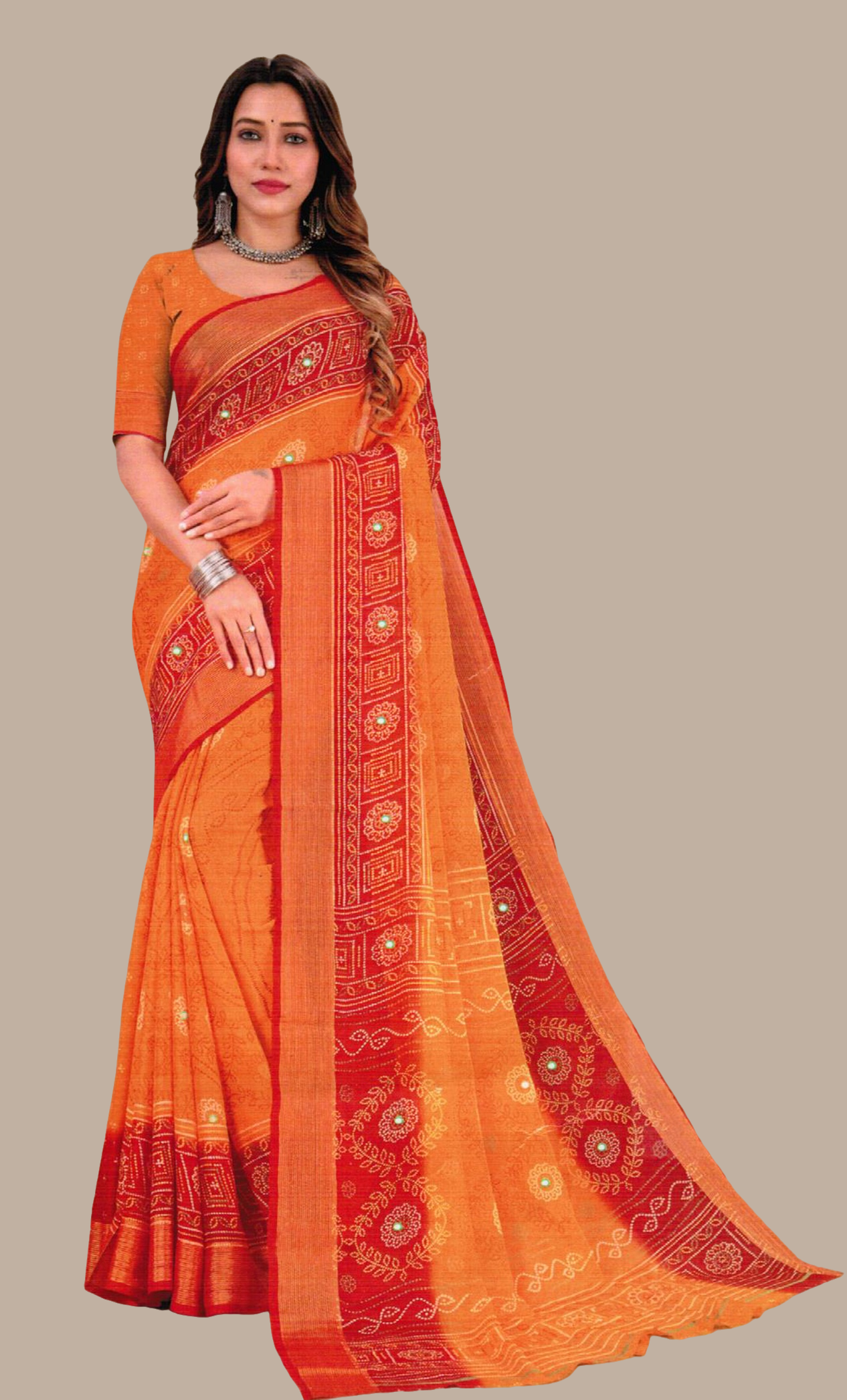 Mustard Bandhani Printed Sari