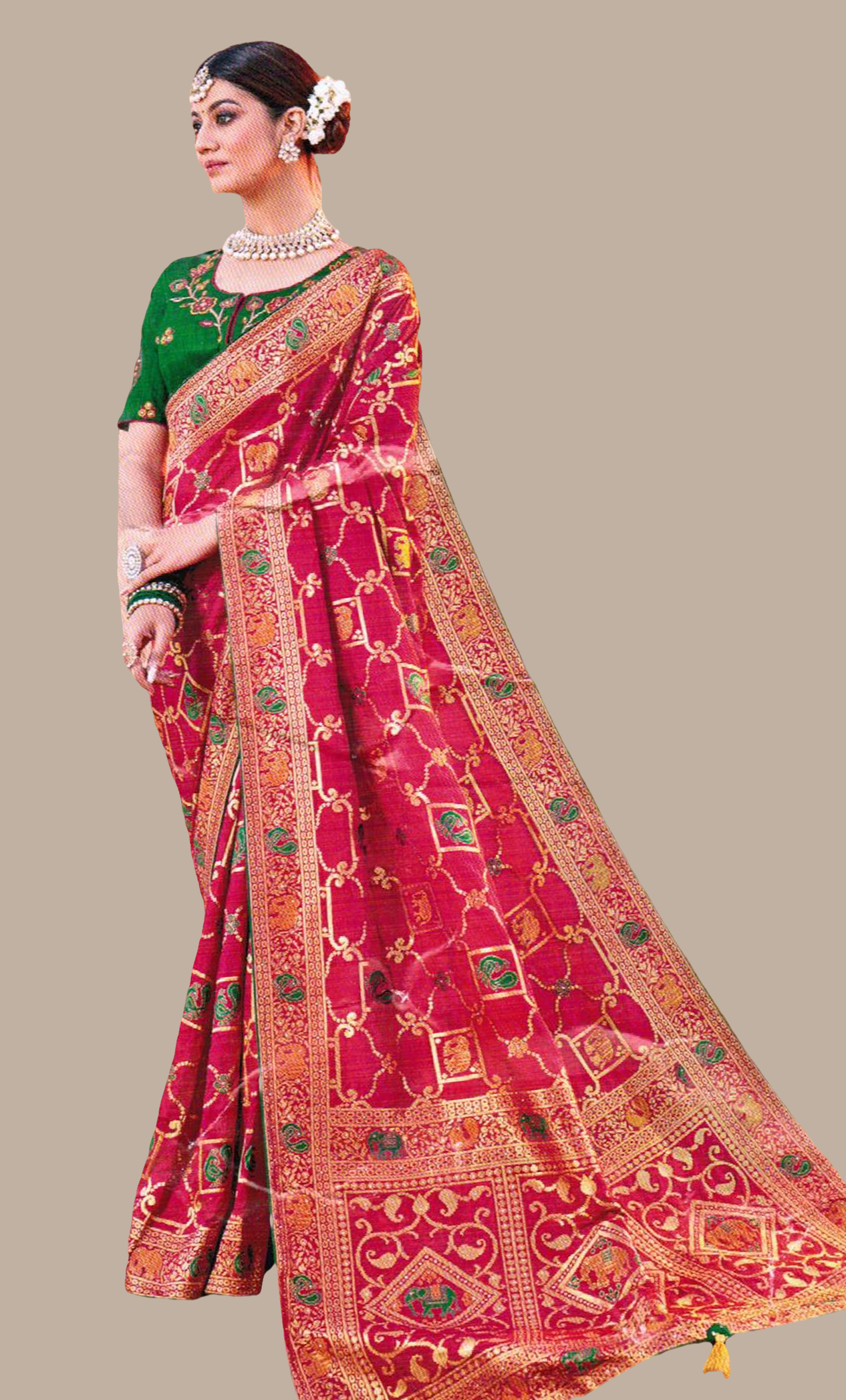 Deep Cerise Woven Art Silk Sari