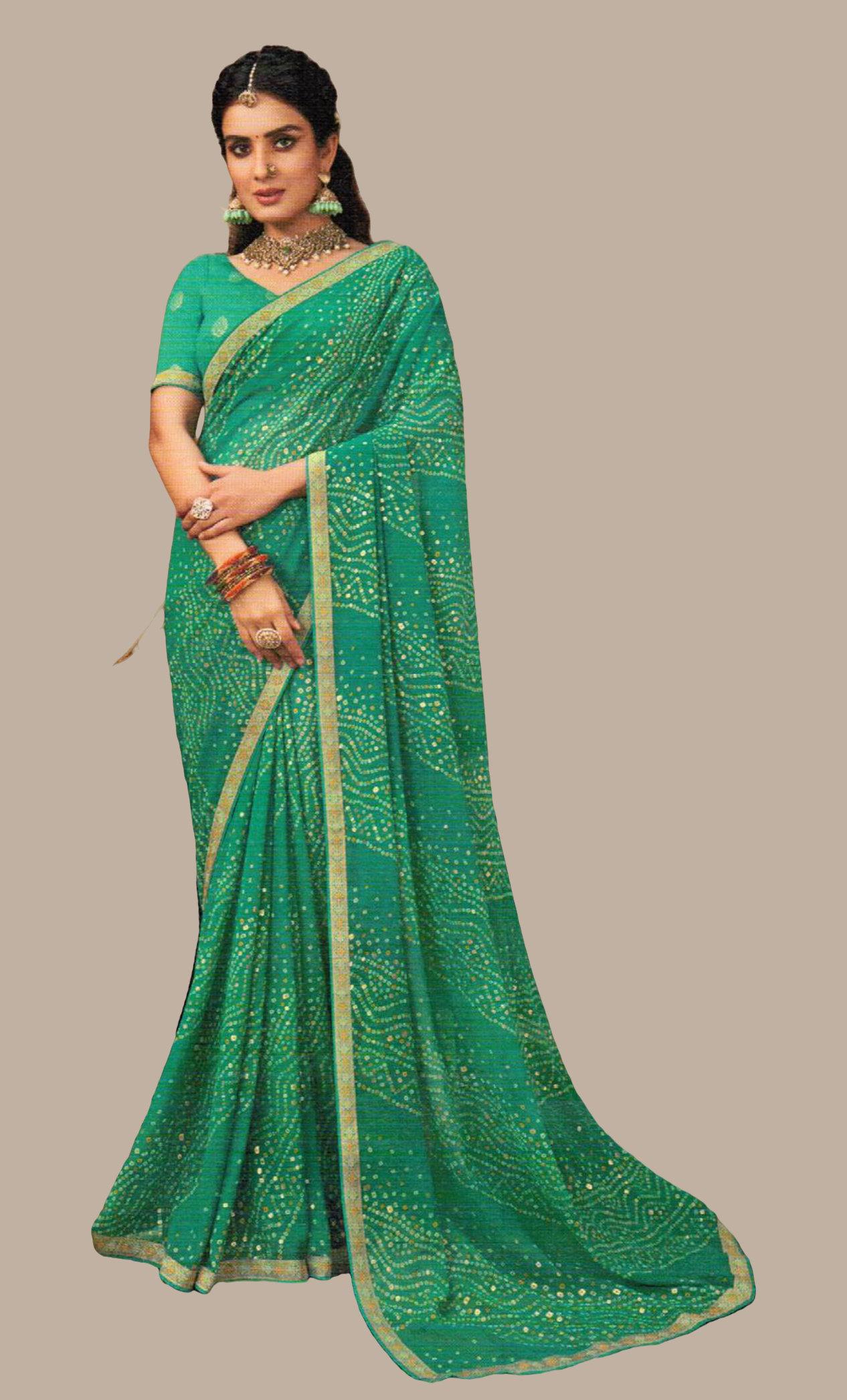 Turquoise Bandhani Printed Sari