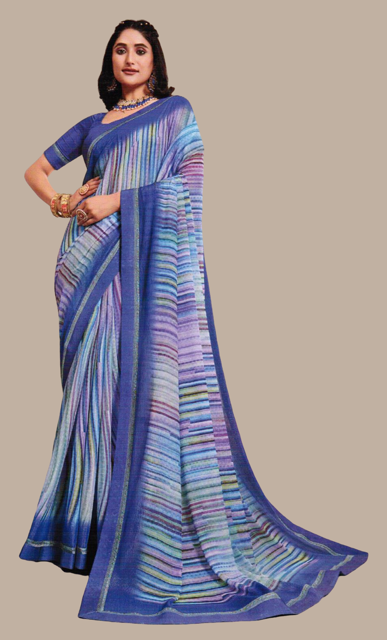 Deep Blue Printed Sari