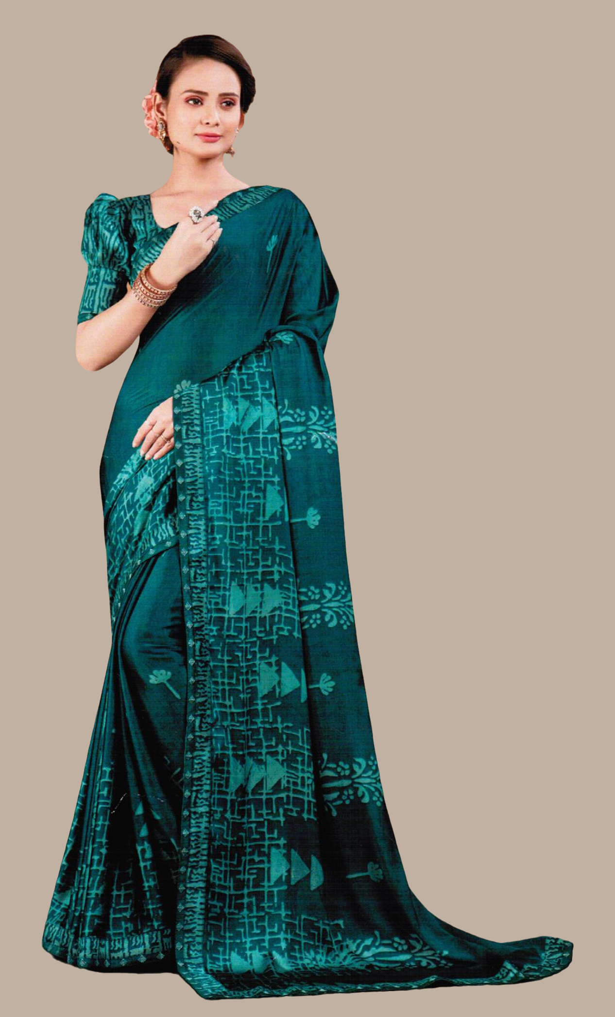 Teal Printed Sari