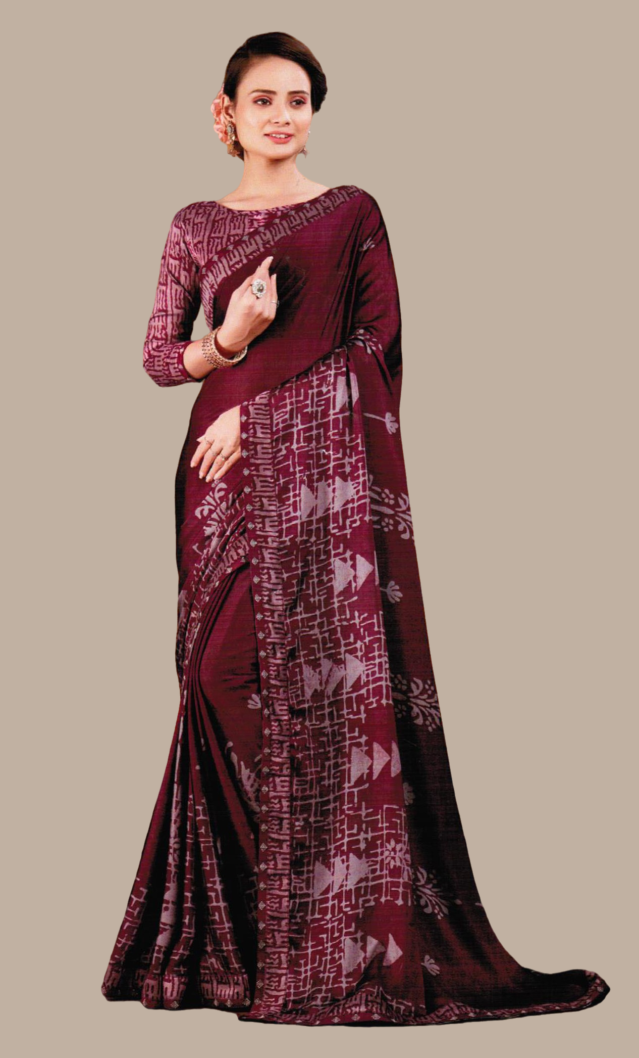 Deep Plum Printed Sari