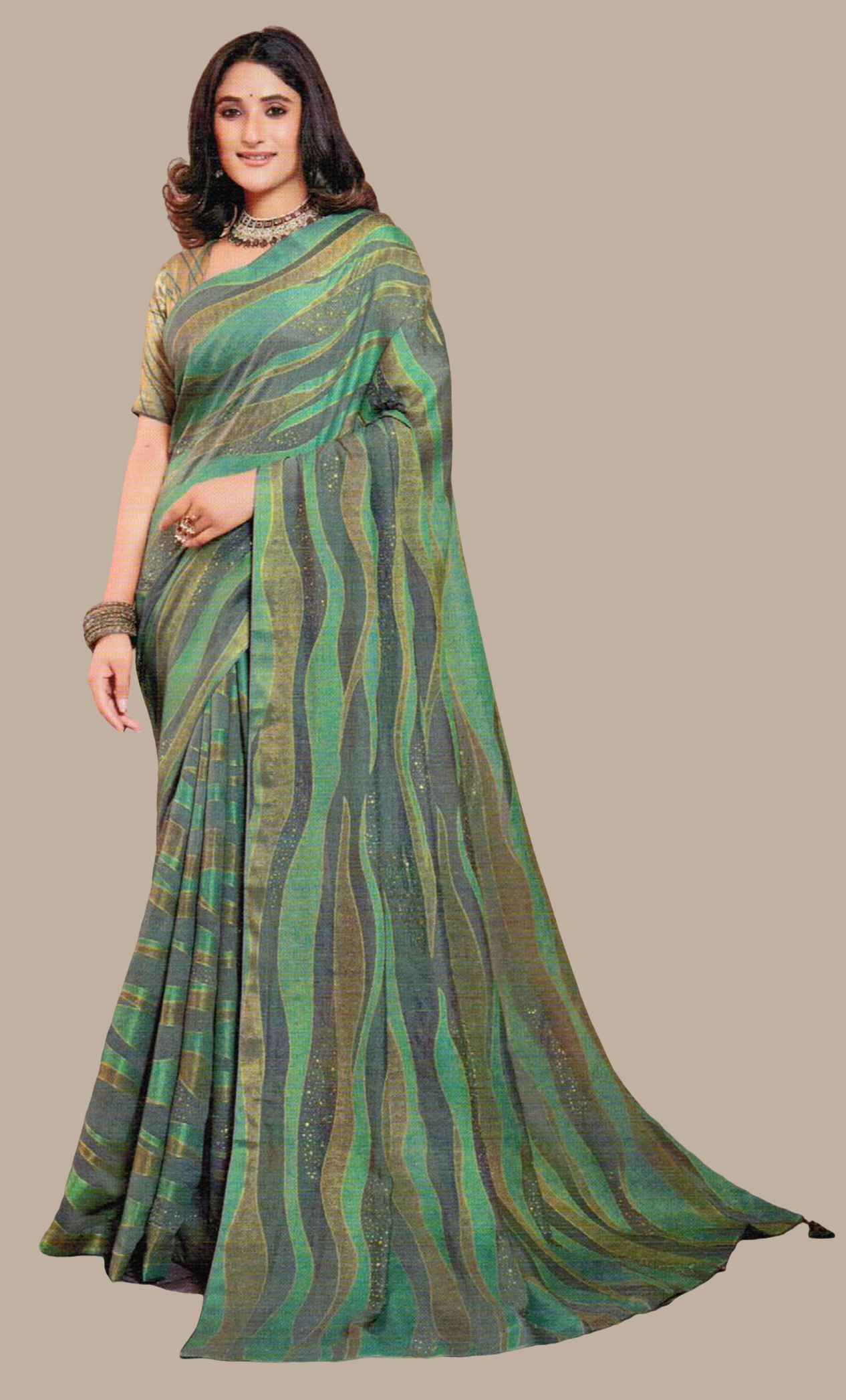 Deep Grey Printed Sari