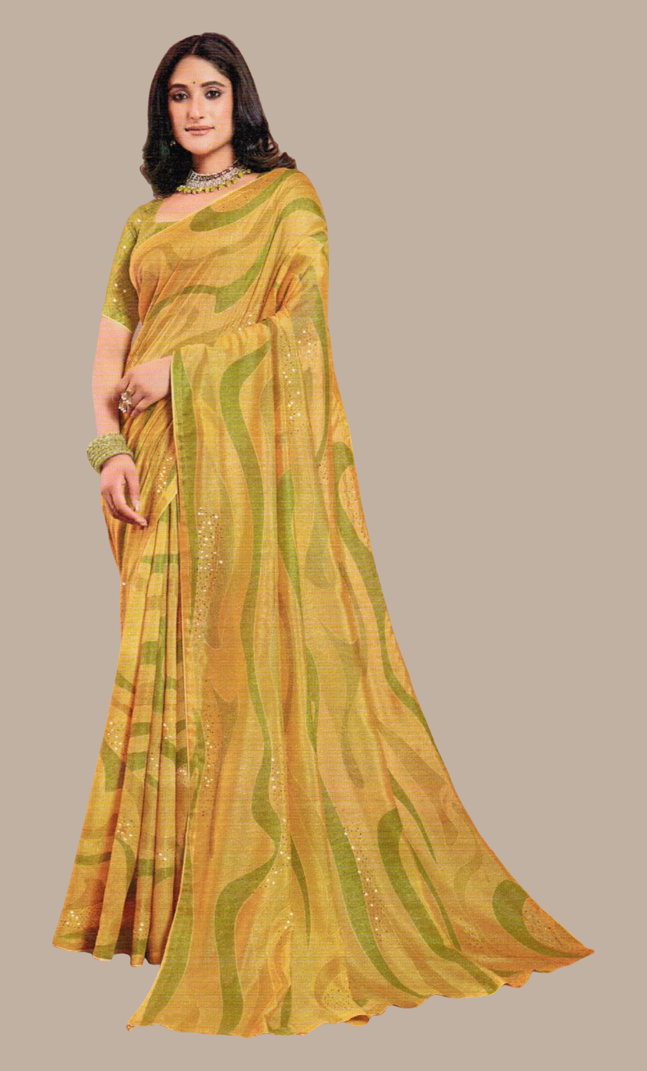 Light Olive Printed Sari