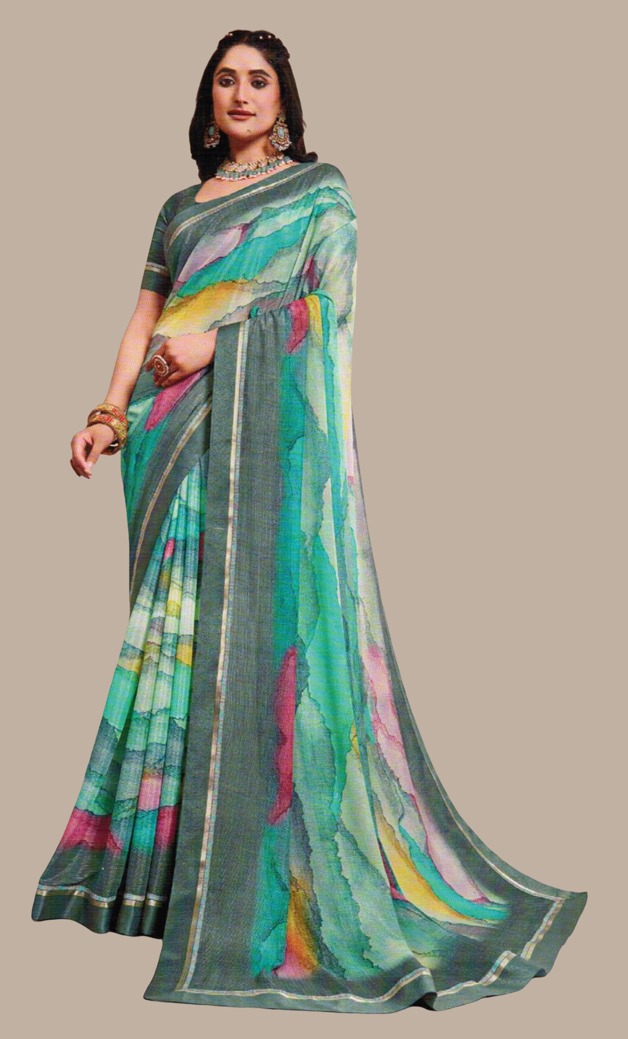 Deep Olive Printed Sari