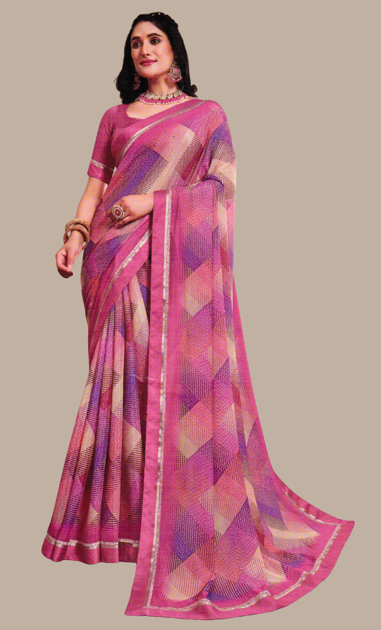 Deep Mink Printed Sari