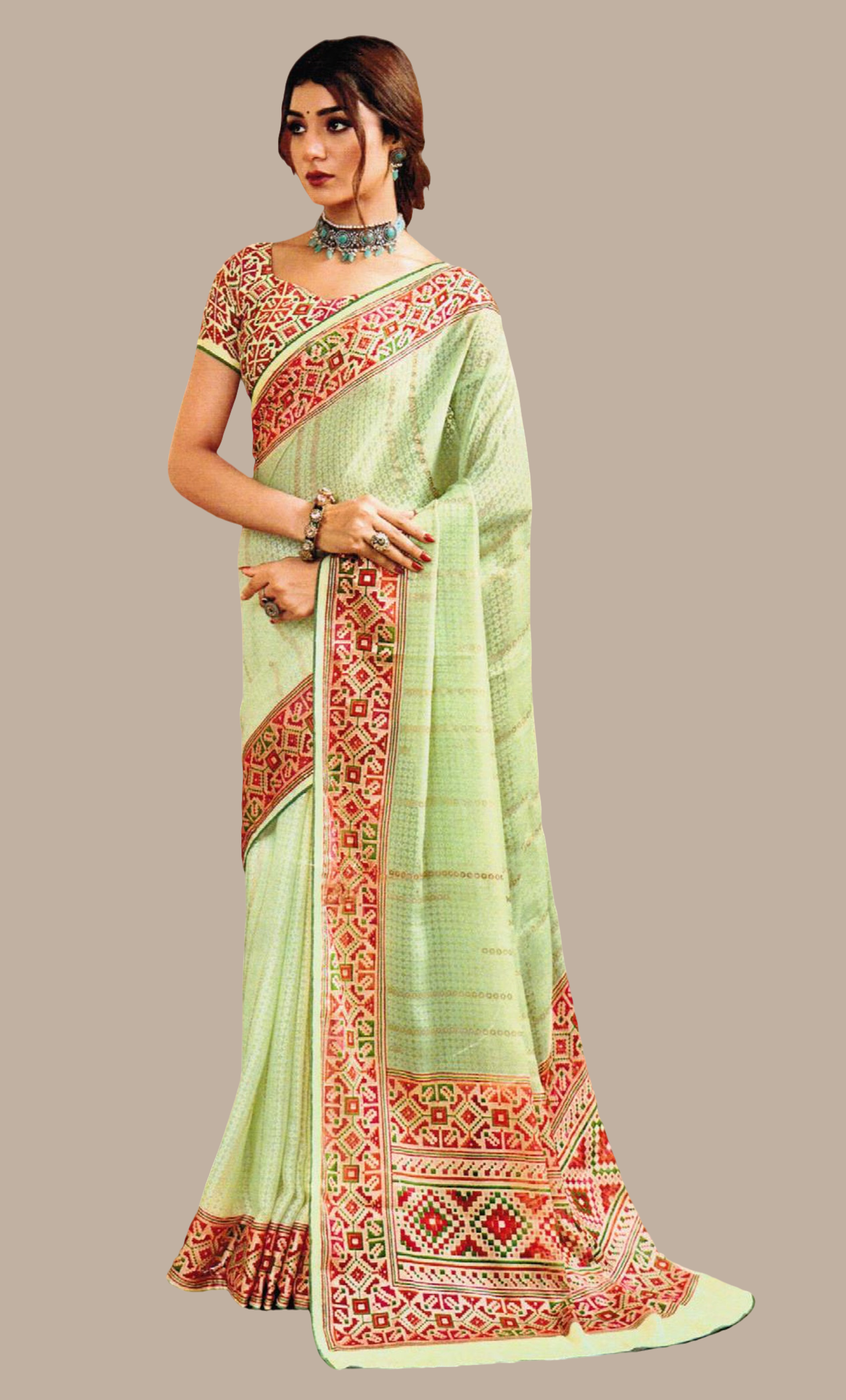 Light Mint Embroidered Sari