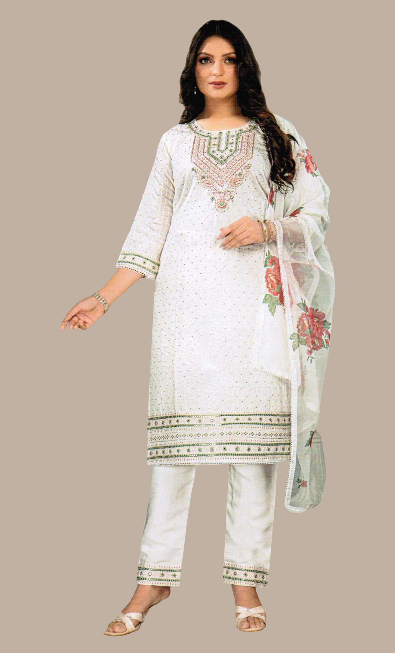 Cream Embroidered Punjabi