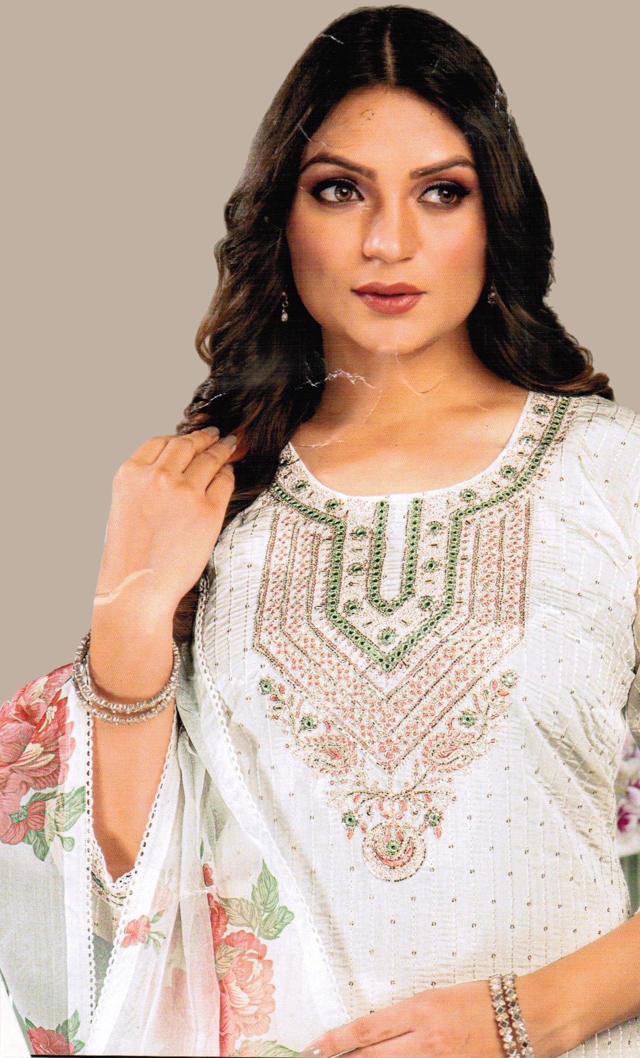 Cream Embroidered Punjabi