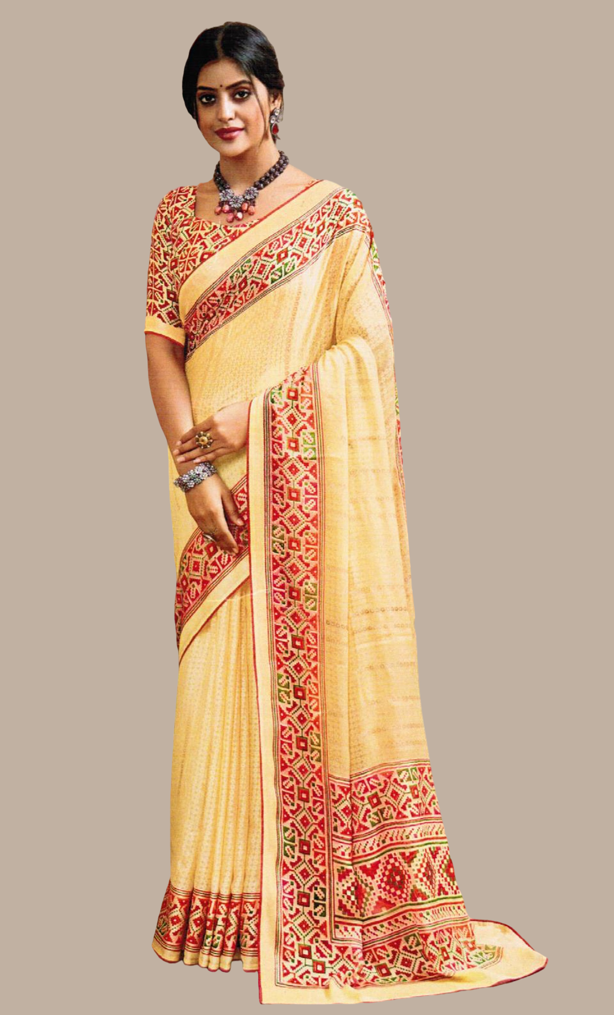 Lemon Embroidered Sari