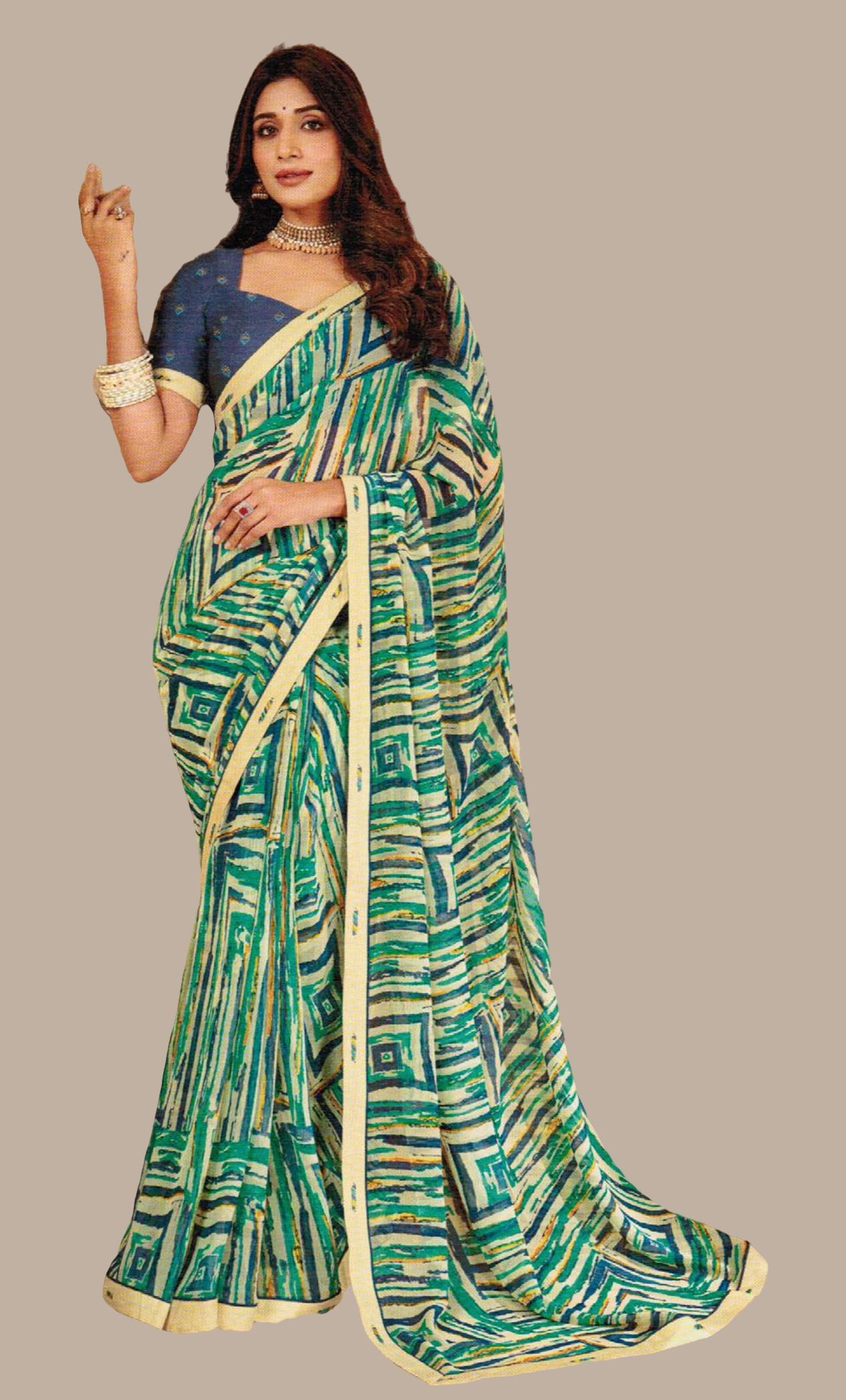 Teal Printed Sari