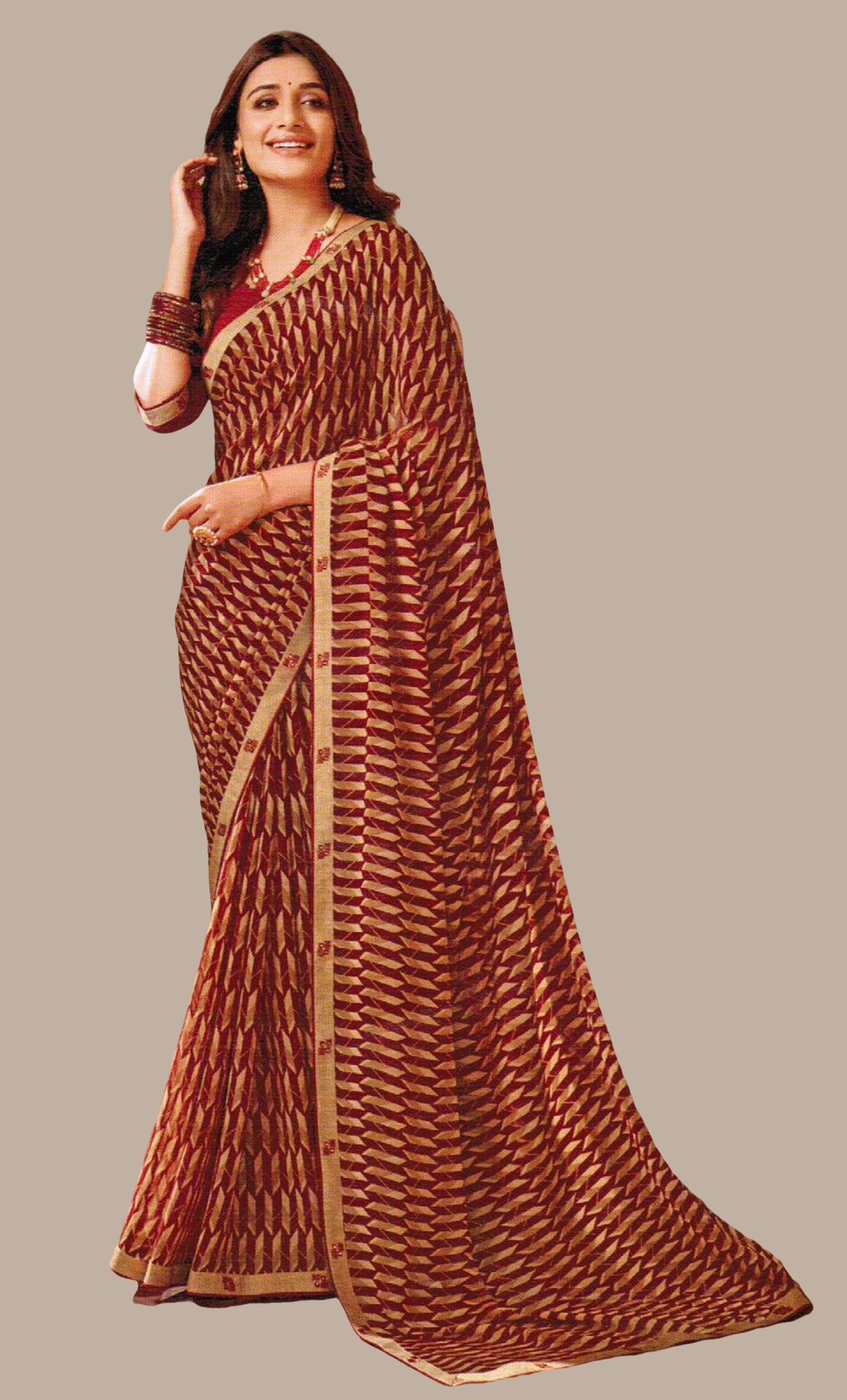 Maroon Printed Sari