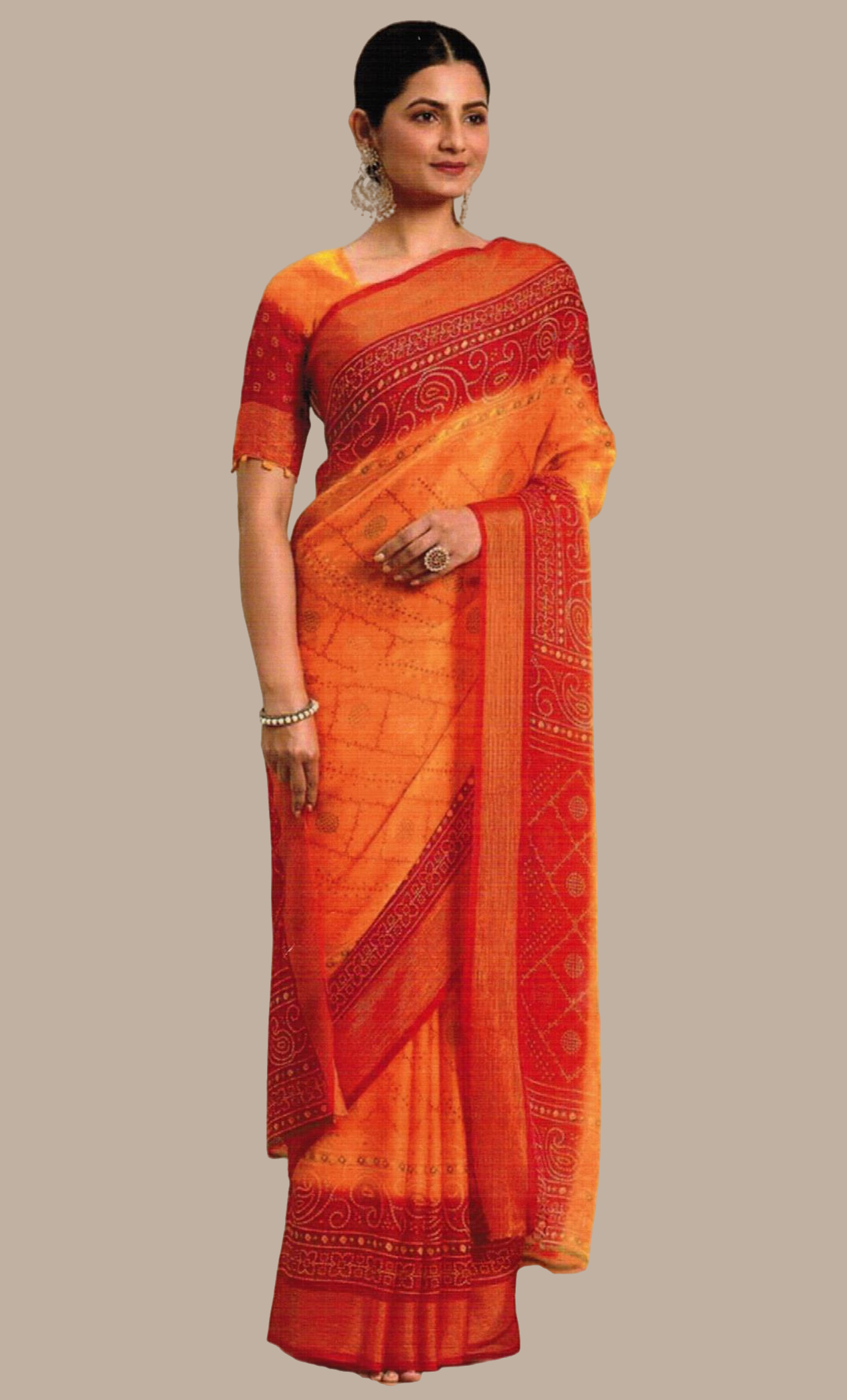 Mustard Bandhani Printed Sari