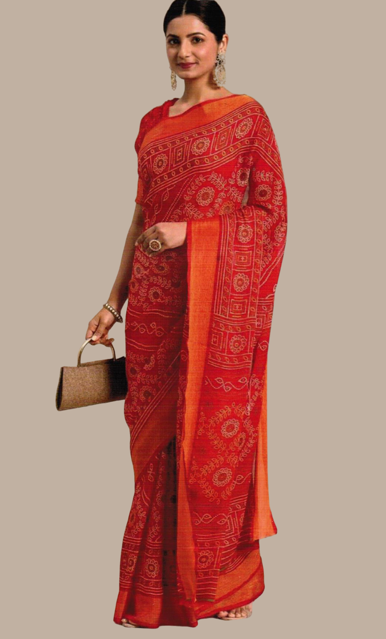 Maroon Bandhani Printed Sari