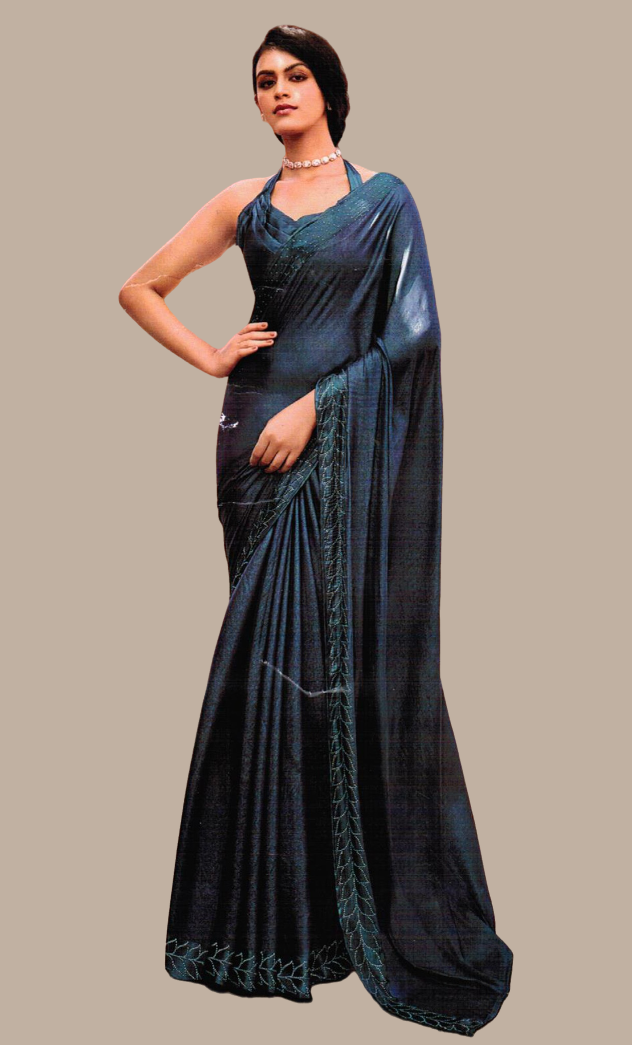 Deep Blue Embroidered Sari