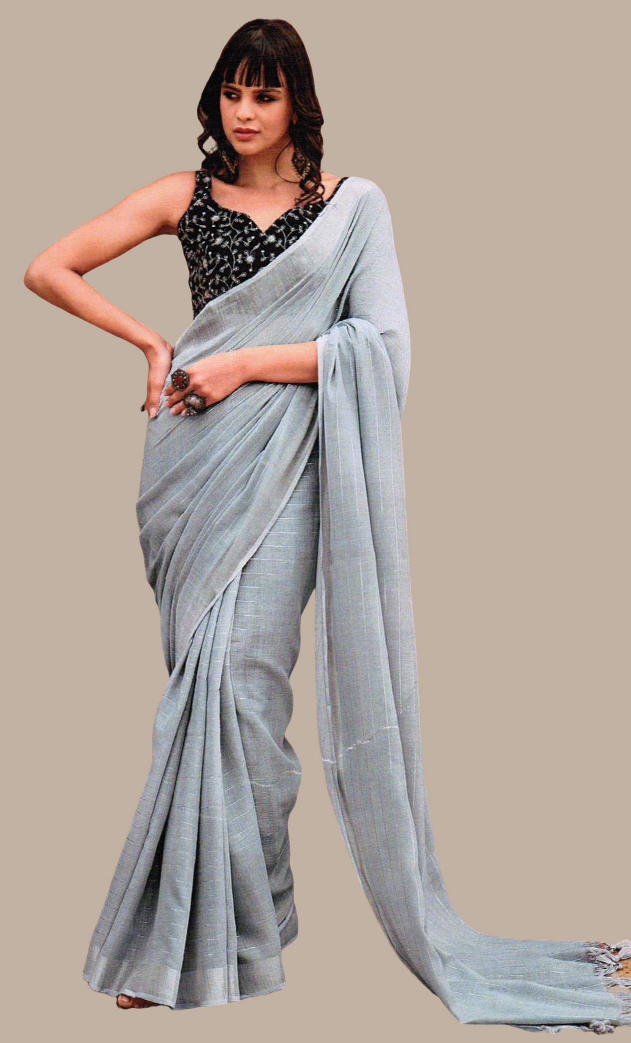 Soft Grey Linen Sari