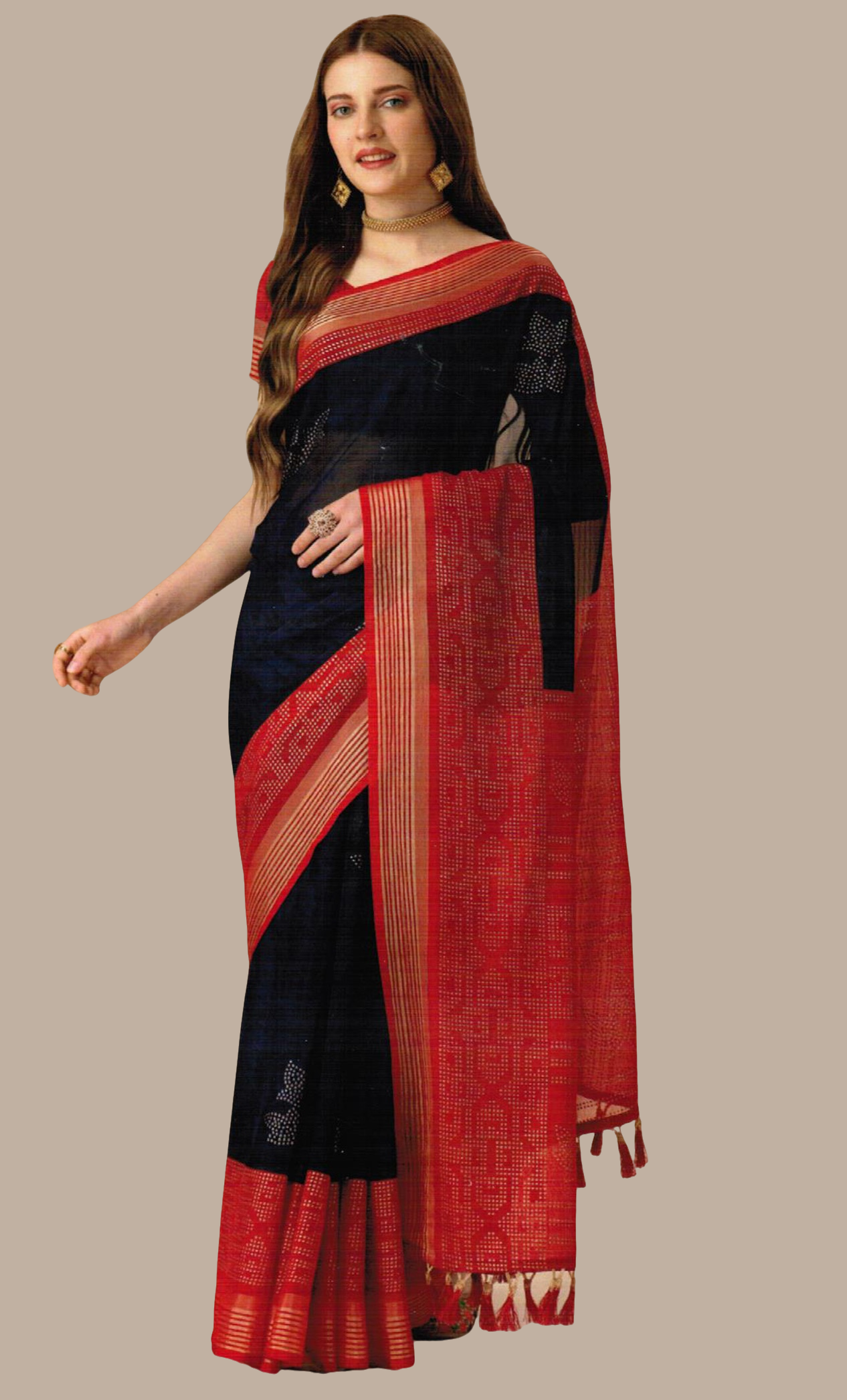 Navy Printed Sari